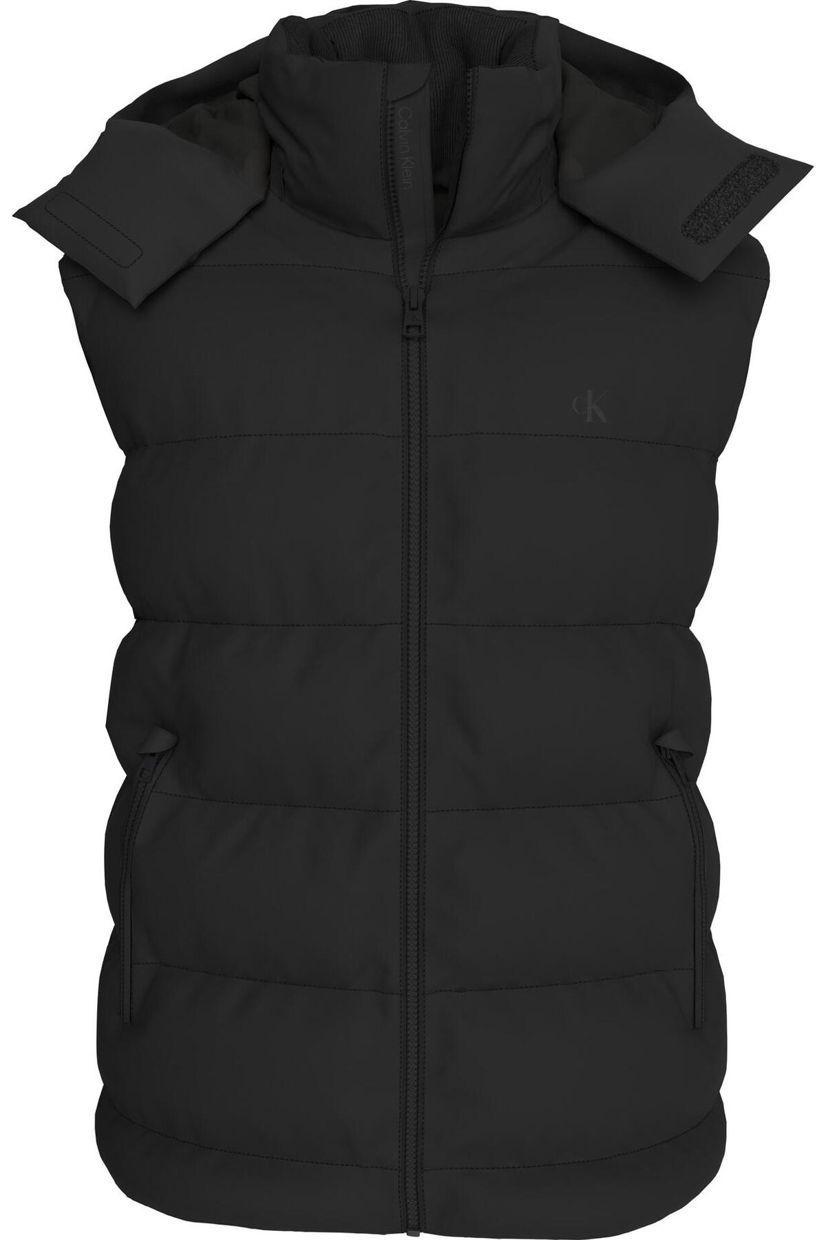 کلوین کلاین کاپشن مردانه مشکی پفی SVLS نایلونی زیپ‌دار بدون کلاه