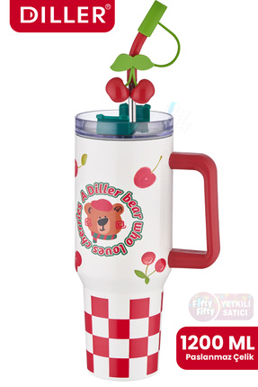 Vagonlife DILLER Quencher Cup 1200 ML Pipetli/Rahat İçim Kulplu Paslanmaz Çel...