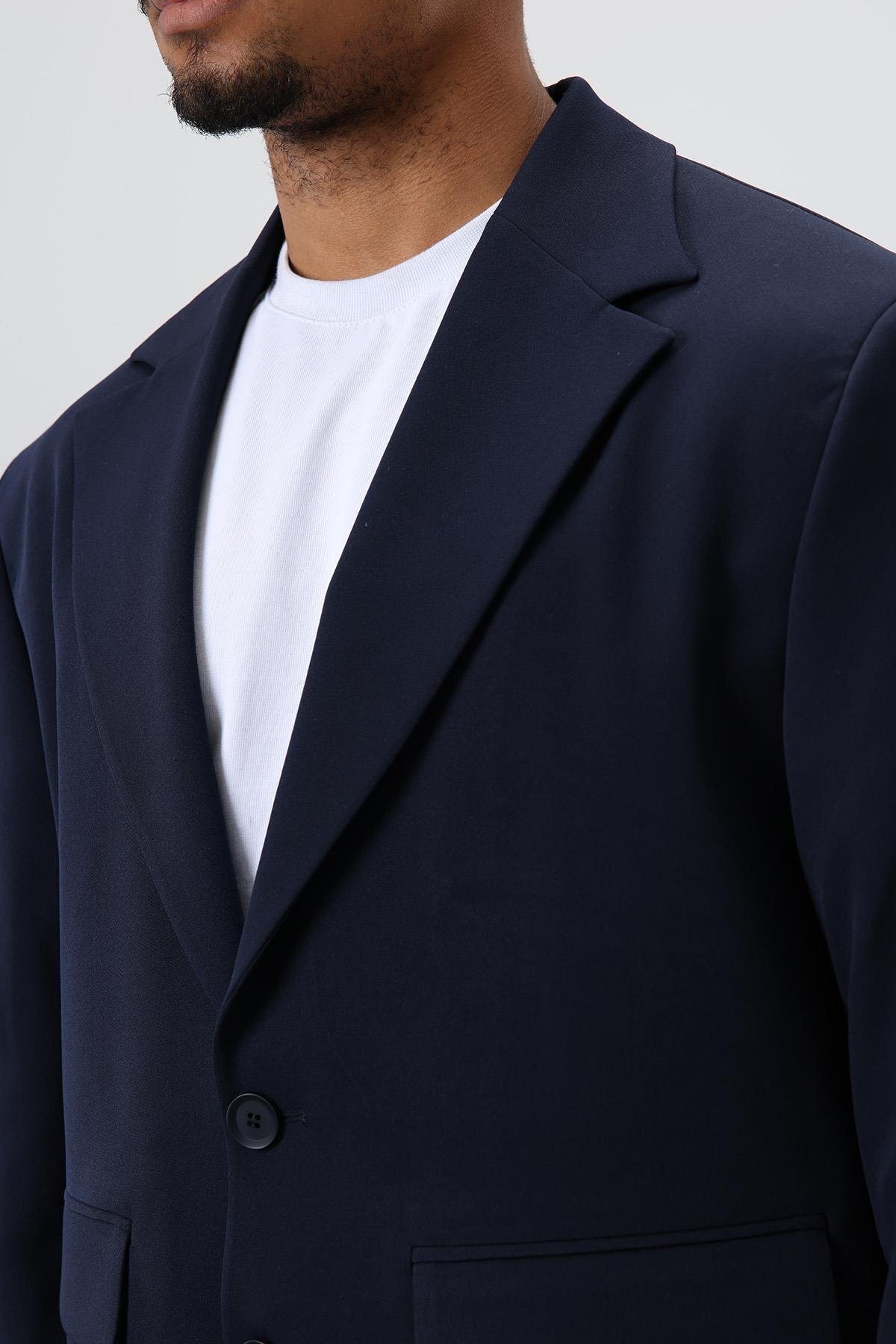 VAMOSCLO Relaxed Fit Takım Elbise Lacivert görsel 5