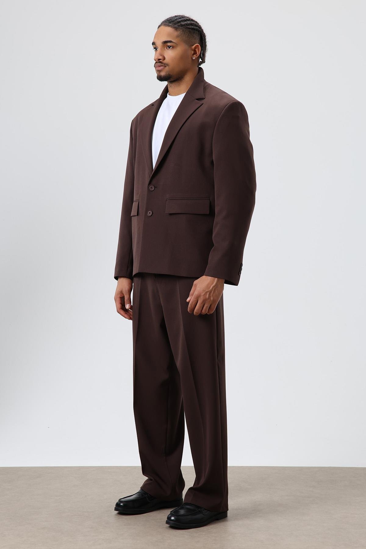 Relaxed Fit Takım Elbise Koyu Kahve — قهوه‌ای V90-19 — تصویر 3 از 8