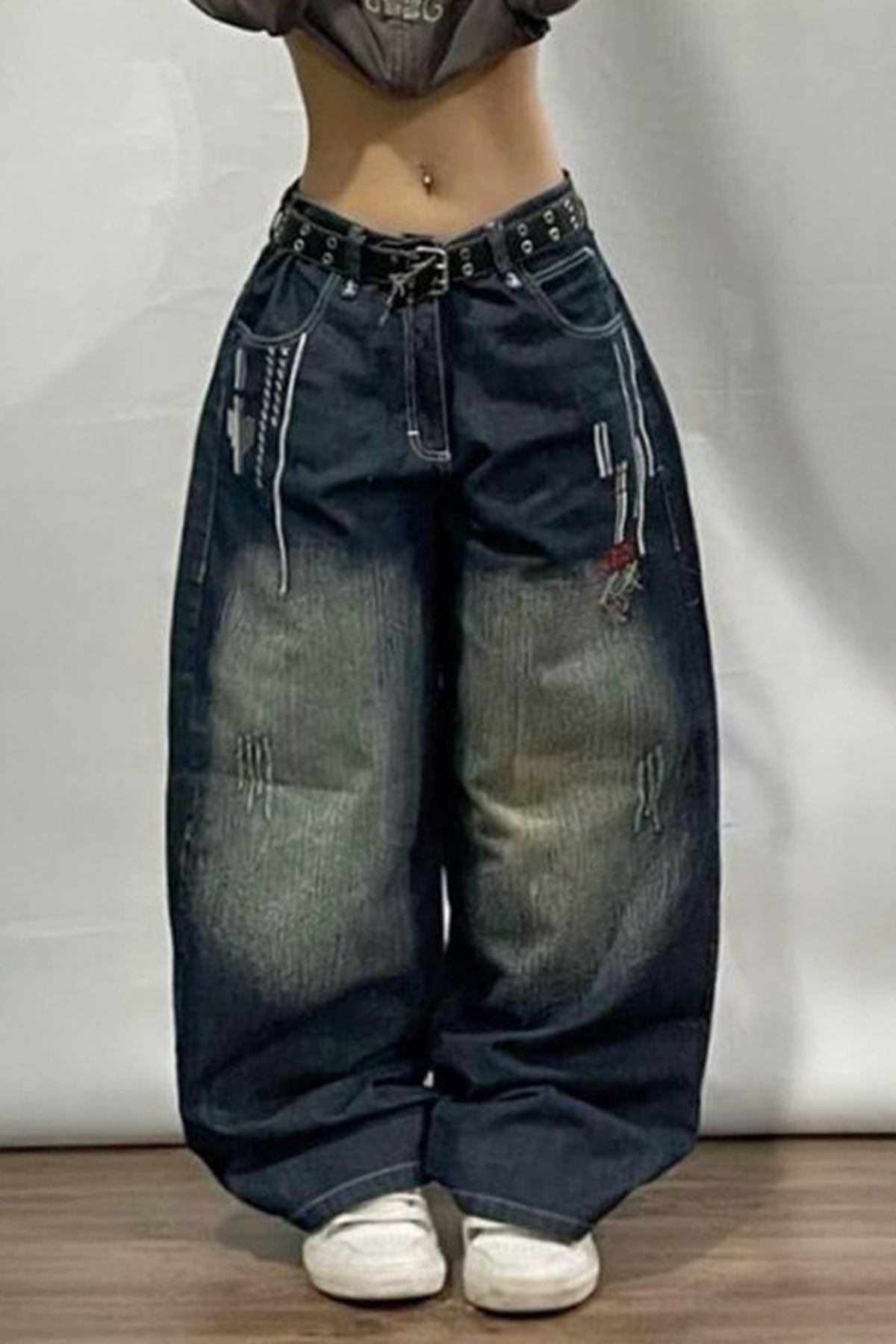 Karakedi  Lacivert D2T Vintage Yıkamalı Baggy Y2K Pantolon - Görsel 2