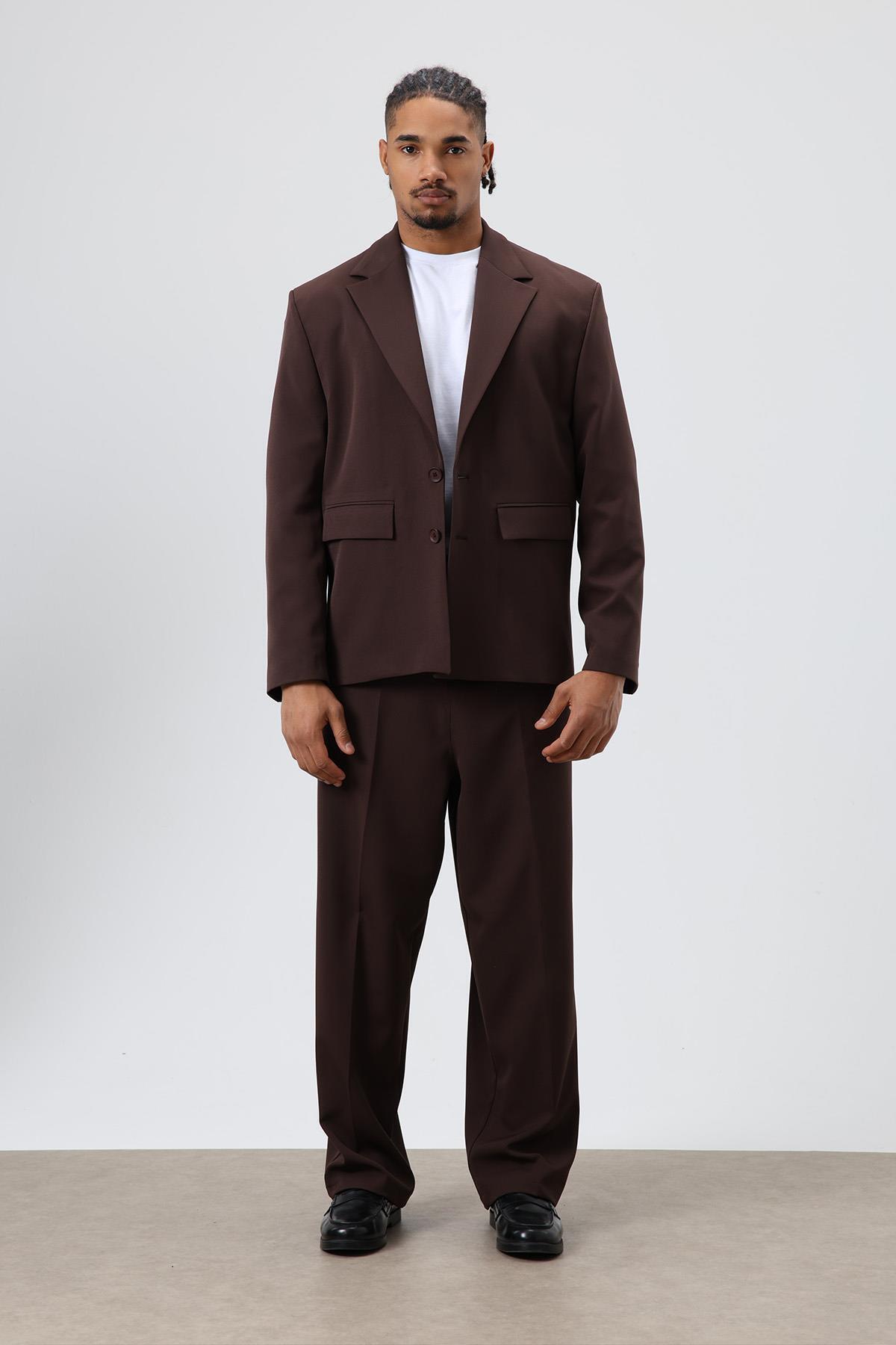 Relaxed Fit Takım Elbise Koyu Kahve — قهوه‌ای V90-19 — تصویر 8 از 8
