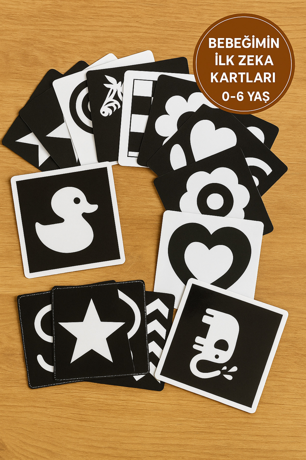 lnly Bebeğimin İlk Zeka Kartları | 0-6 Ay Bebekler İçin Siyah Beyaz Kontrast Kartlar | 40 Farklı Görsel fotoğrafı 2 (önizleme)