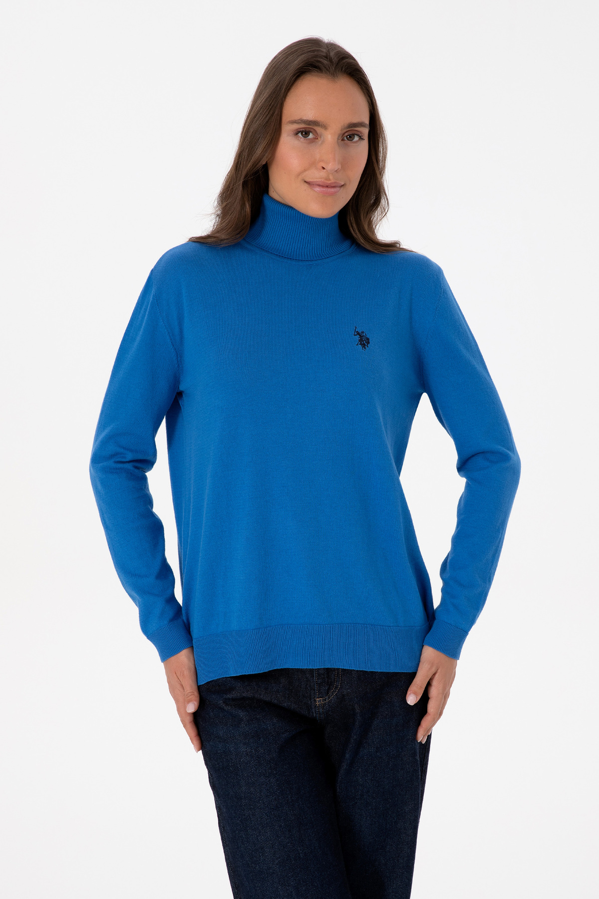 ژاکت یقه اسکی زنانه طرح آبی ساده یو اس پولو کد :(50313621-VR251) U.S. Polo Assn.