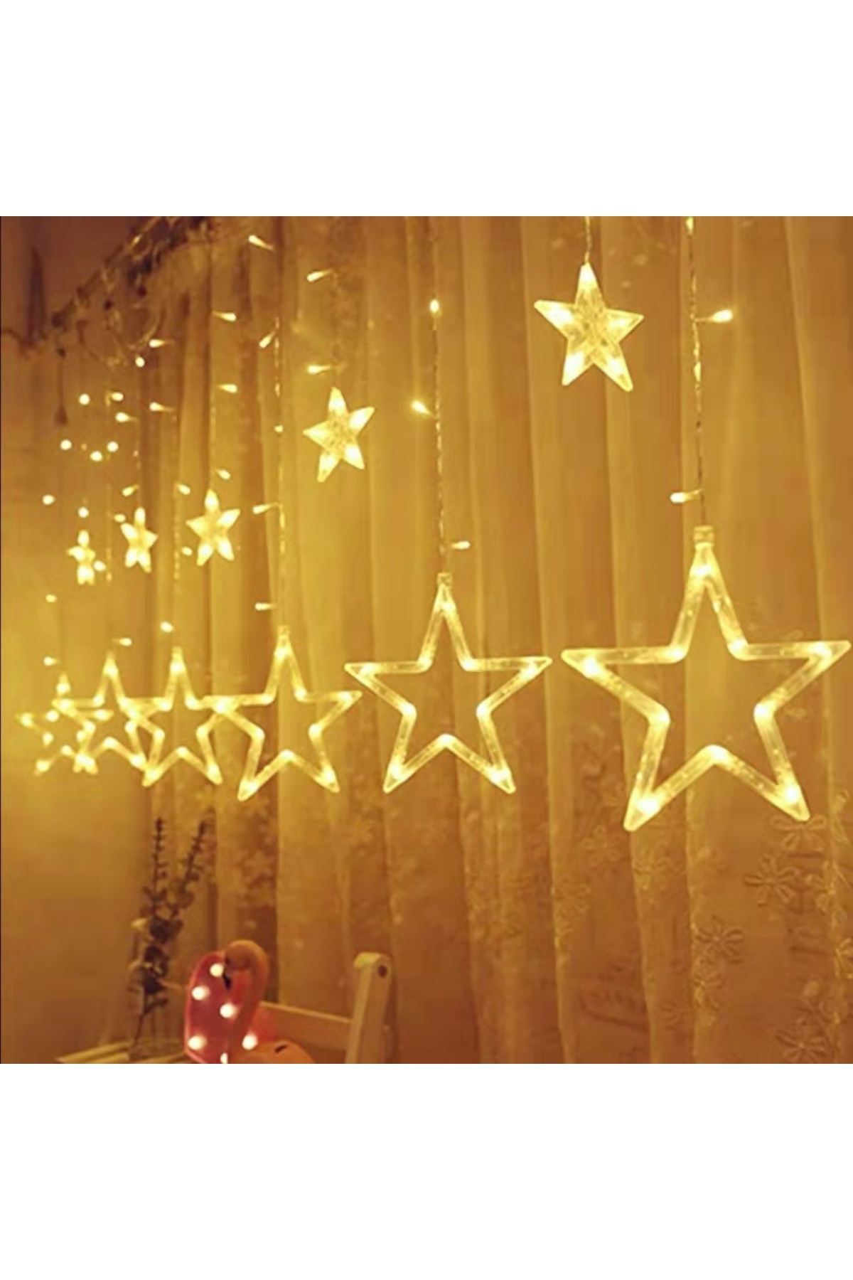OricareFain Instalatie craciun Perdea, 3 m, luminoasa de stele, Interior/Exterior, Interconectabila, Alb Cald