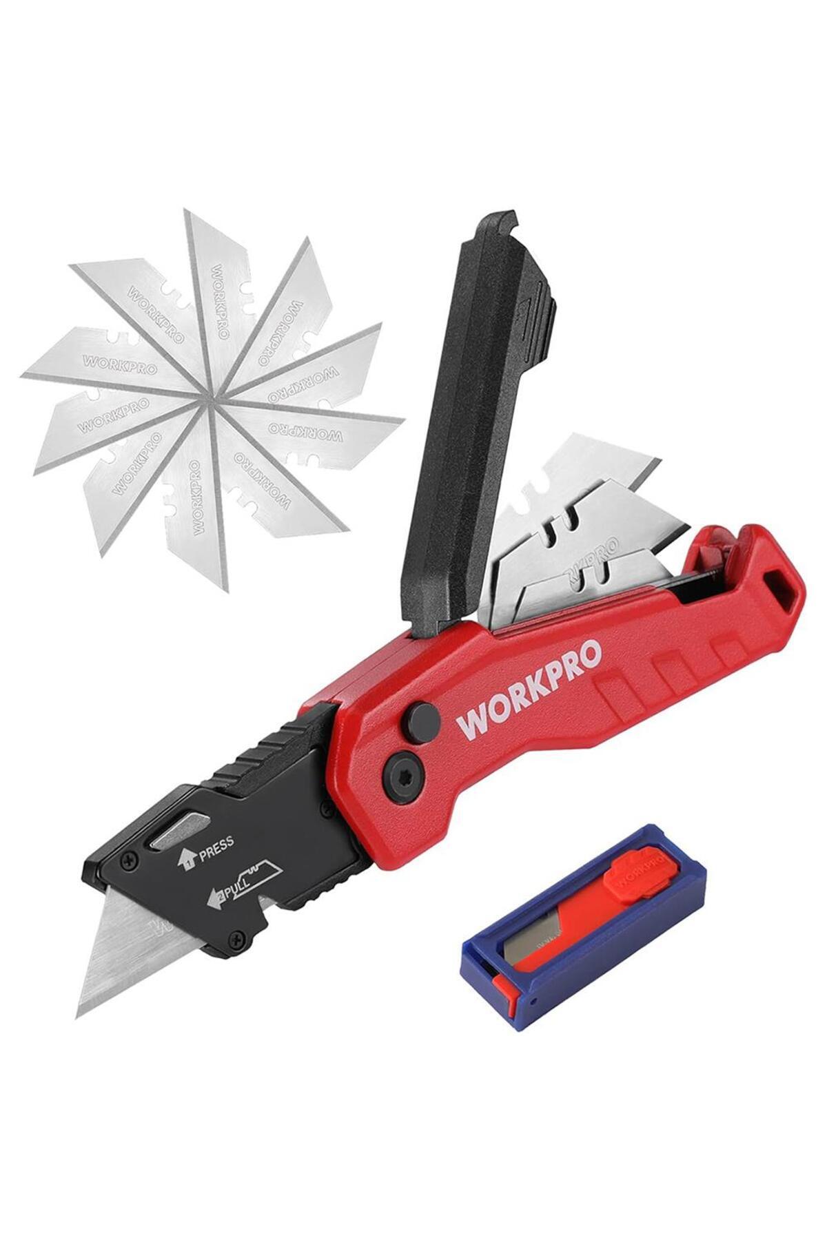 Workpro WP211026 Katlanır Çok Amaçlı Profesyonel Rötuş Maket Bıçağı + 14 Adet Yedek Bıçak