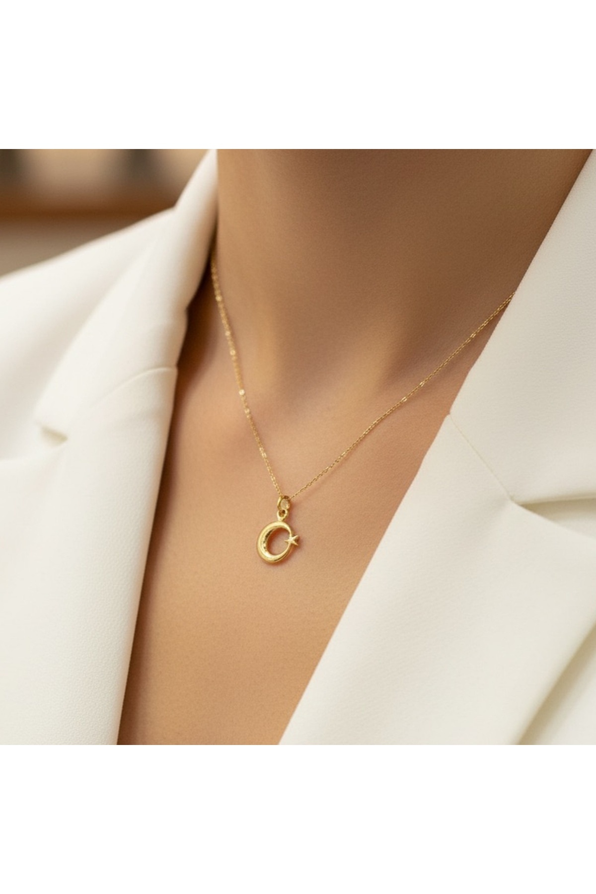 Utku Kuyumculuk 14 AYAR ÇİFT TARAFLI BOMBELİ AYYILDIZ ALTIN KOLYE