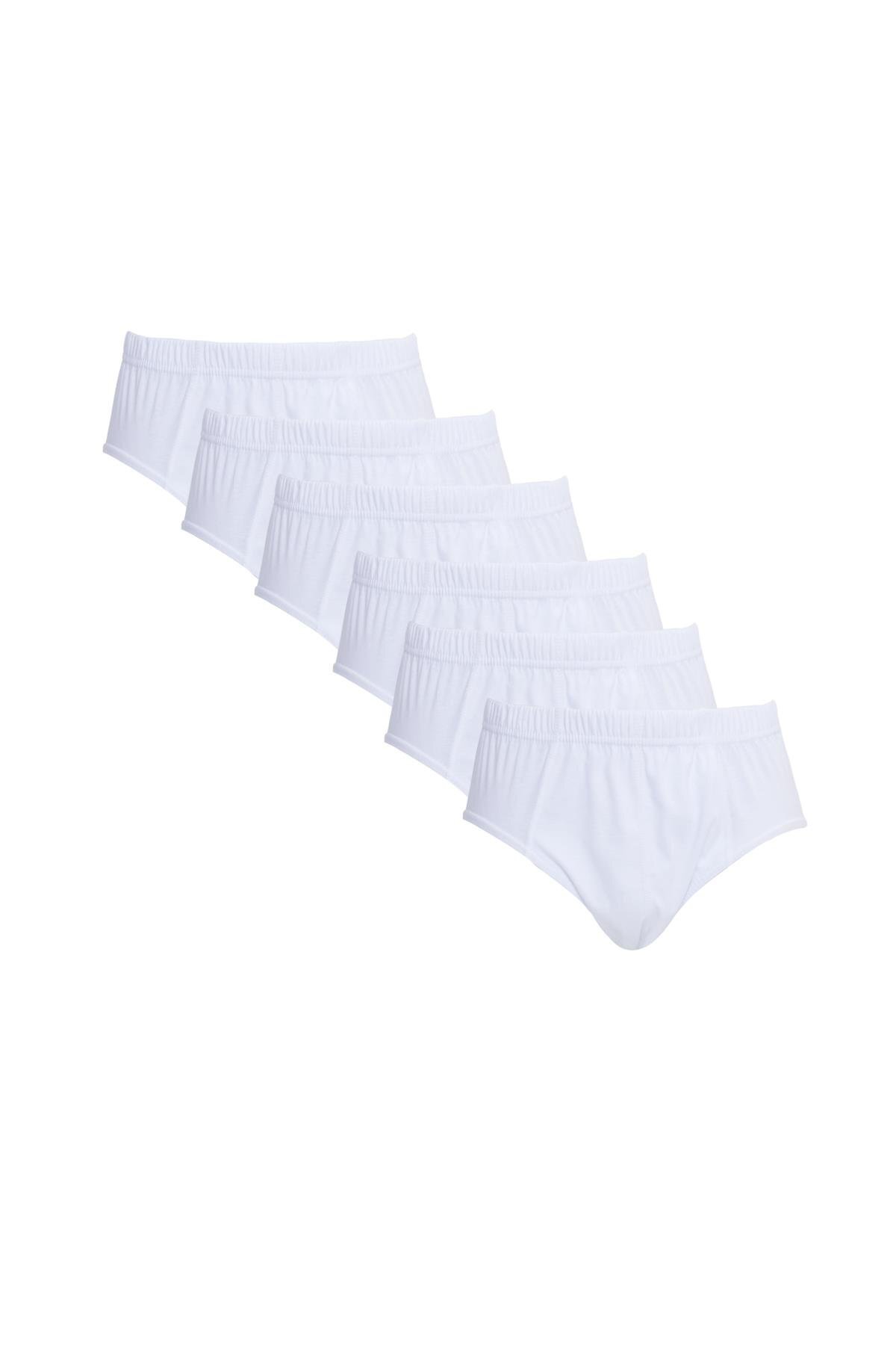 Tudors Erkek 6'lı Paket Lastikli %100 Pamuk Beyaz Slip Külot