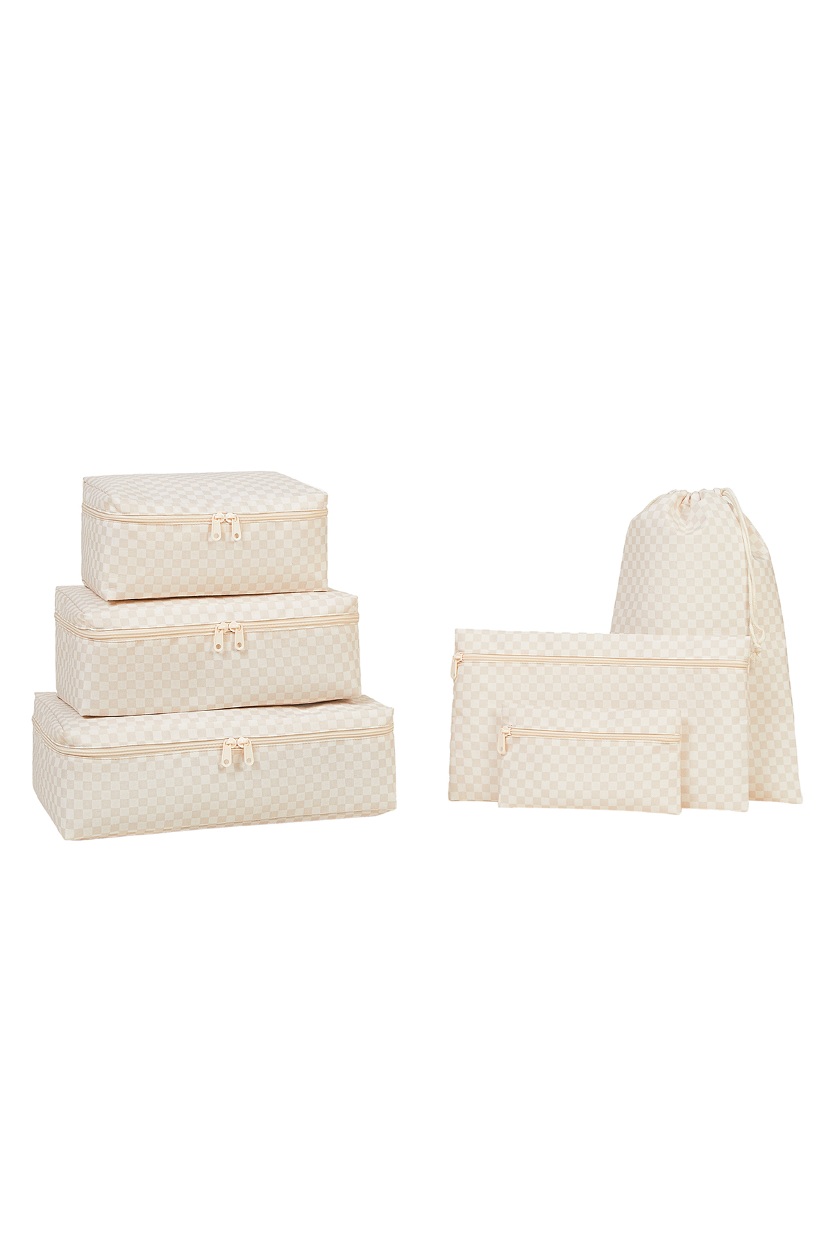 Ocean Home Textile 6'lı Bej Dama Desen Pamuklu Bebek Doğum Hastane Çıkışı Çanta Düzenleyici Çok Amaçlı Organizer fotoğrafı 6 (önizleme)