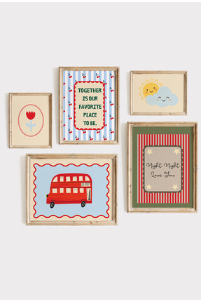 leilart Çocuk Odası Retro Renkli Poster Seti Çerçeveli