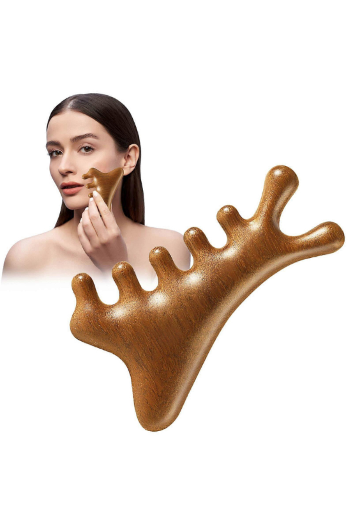 Sandal Ağacı Gua Sha, Masaj Aleti Yüz & El & Tüm Vücut & Saç Bakım No:4 — قهوه‌ای HC-11 — تصویر 2 از 3