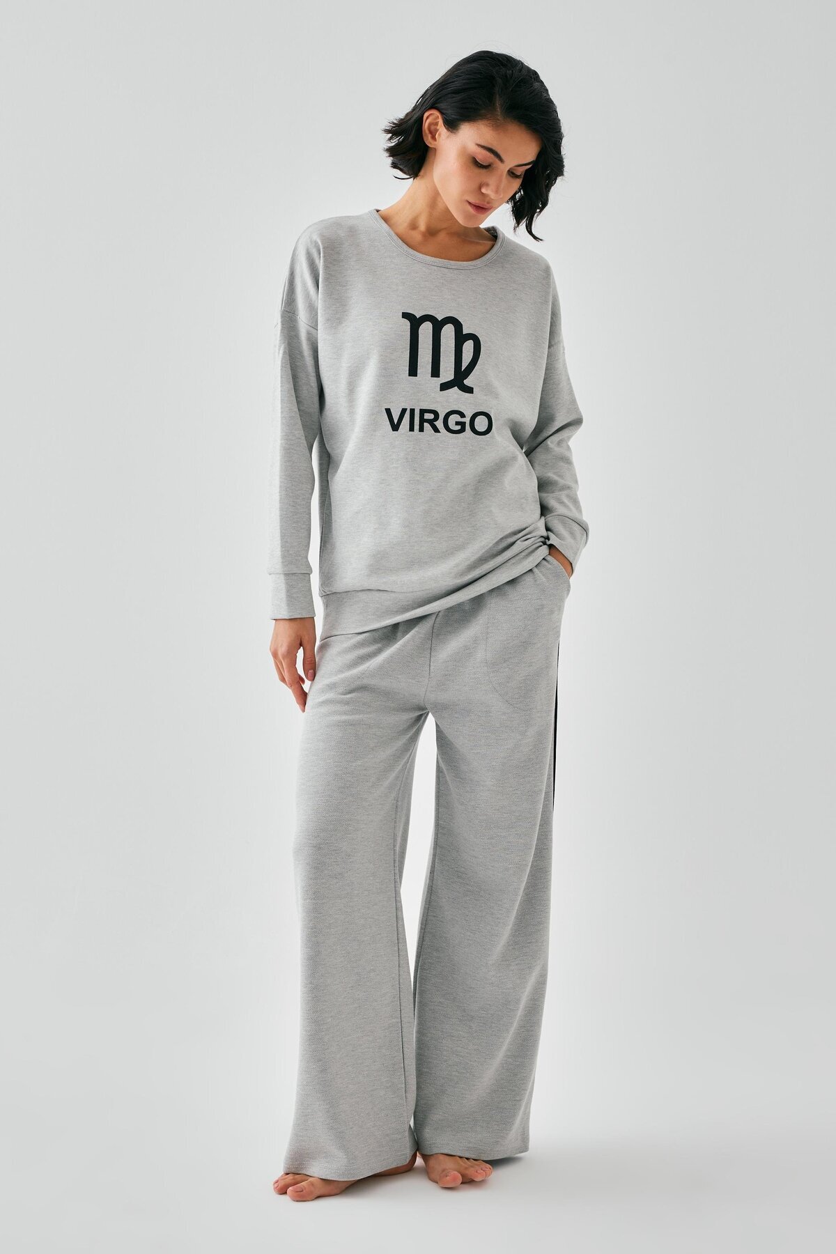 Women's Gray Virgo Oversize 2 Thread Tracksuit Homewear Set