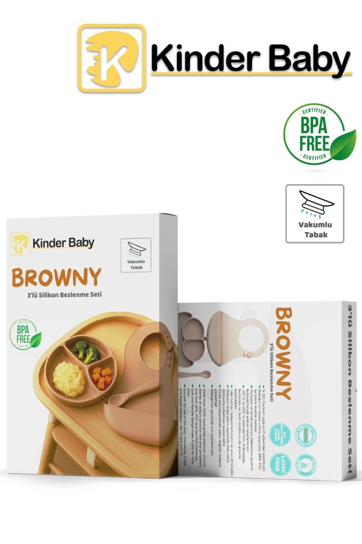 Kinder Baby Browny 3’lü Silikon Beslenme Mama Seti - BPA Free - fotoğrafı 2 (önizleme)