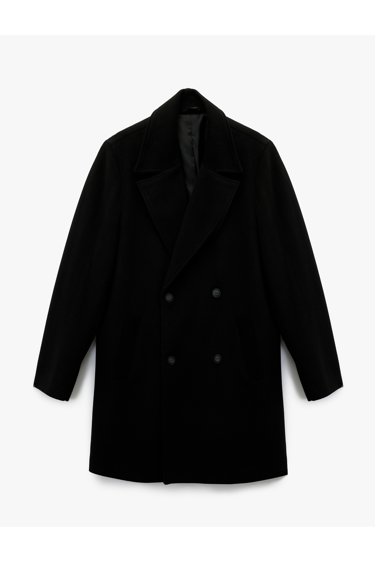 Koton Uzun Kollu Cepli Düğmeli Kruvaze Yaka Uzun Kaşe Kaban