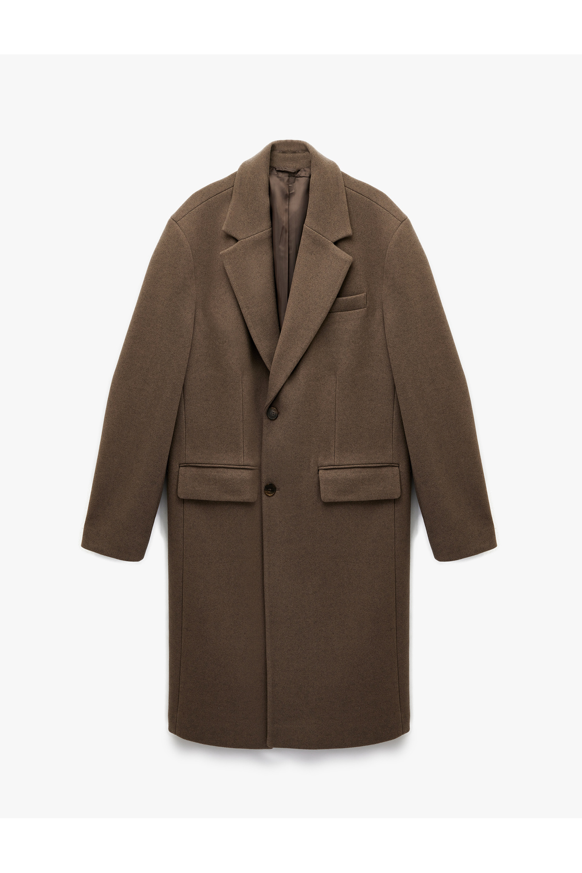 Koton Regular Fit Cepli Mono Yaka Düğmeli Uzun Kaşe Kaban