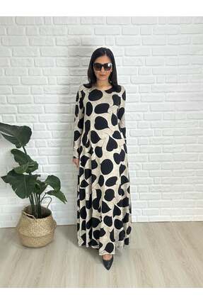 charamela Büyük Beden Uzun Lıkralı Cepli Vıskon Penye Elbise-BGE139