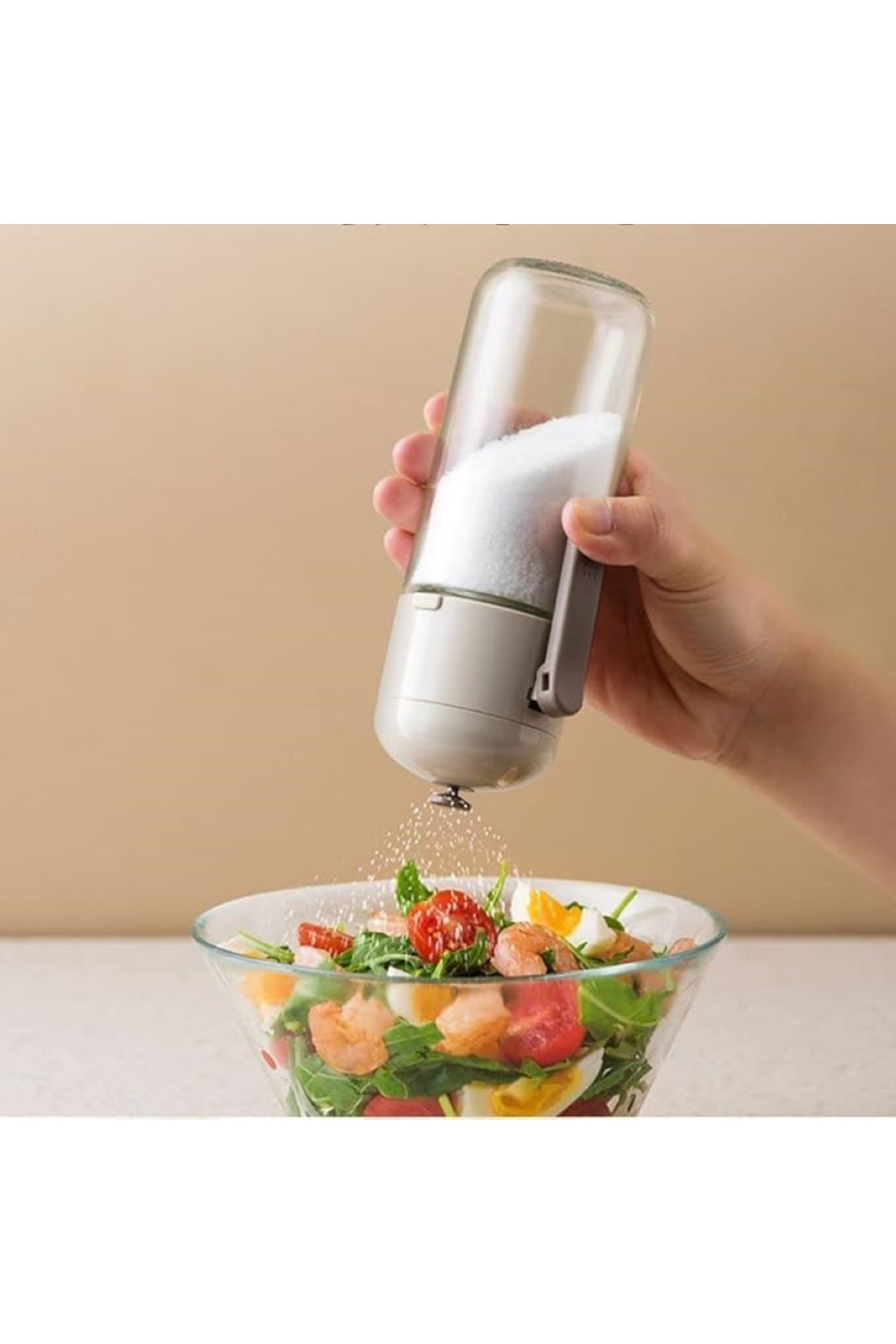 Hanedanev Otomatik Basmalı Cam Tuzluk - Kontrol Düğmeli Akış Sağlayan Baharatlık Tuzluk