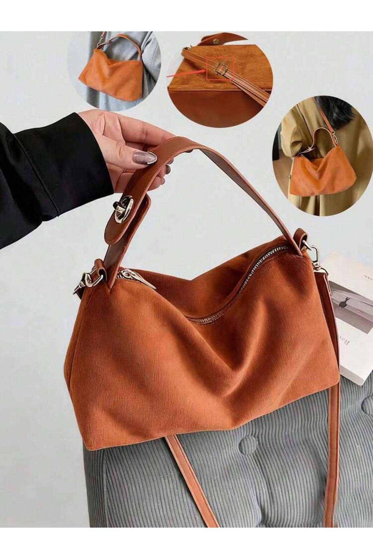 Taba LOREN Kadın Süet Kilit Detaylı El Omuz ve Kadın Çanta 30/25 Boy görünüm 3