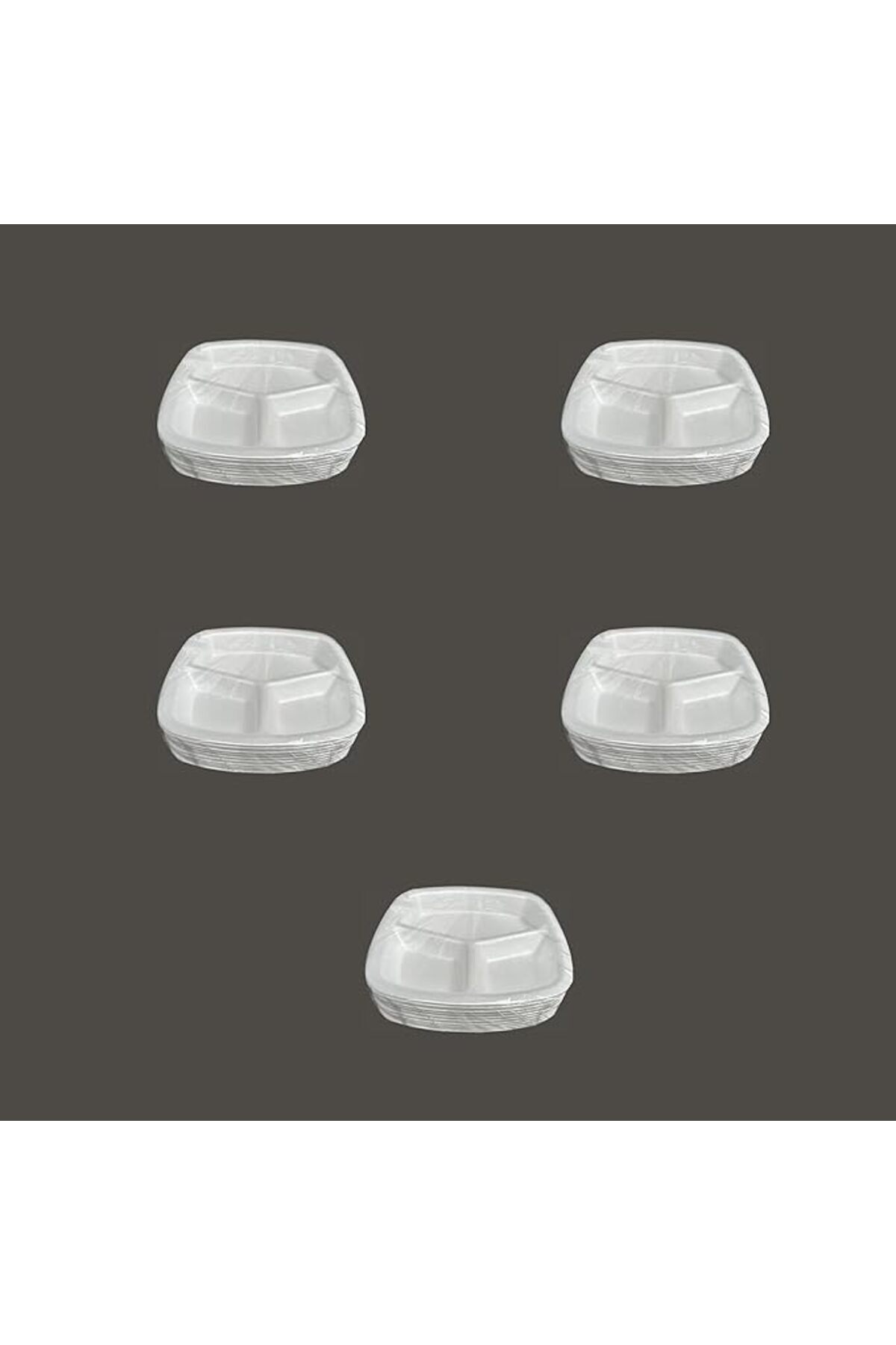 SoyluhanStore Tek Kullanımlık Köpük 3 Bölmeli Tabldot Köpük Tabak - 23.5x25 Cm. - 10 Adetlik 5 Paket