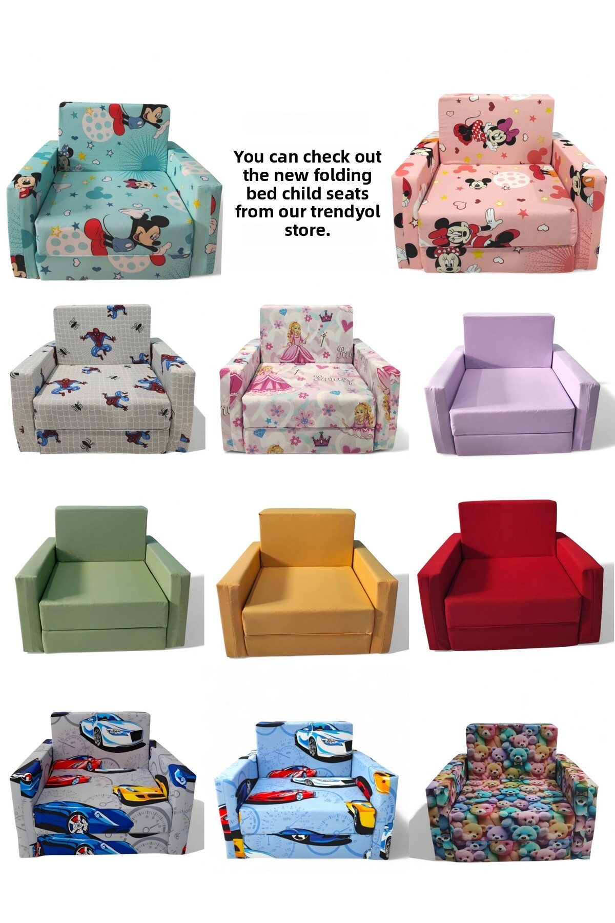 صندلی کودک - تخت کودک - اسفنج کامل - تخت تاشو (۰–۶ سال) پارچه ۱۰۰٪ پنبهای