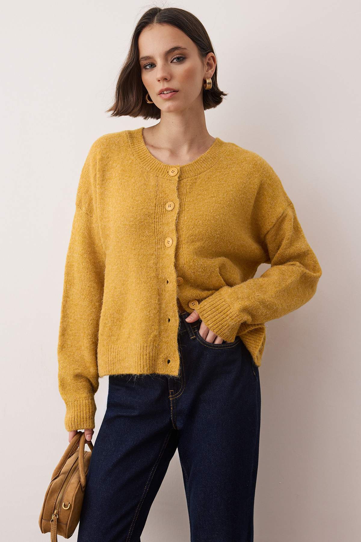 Trendyolmilla  Wardrobe Essentials Hardal Alpaka Yünü Karışımlı Geniş Kalıp Triko Hırka | TWOAW26HI00089 - Görsel 2