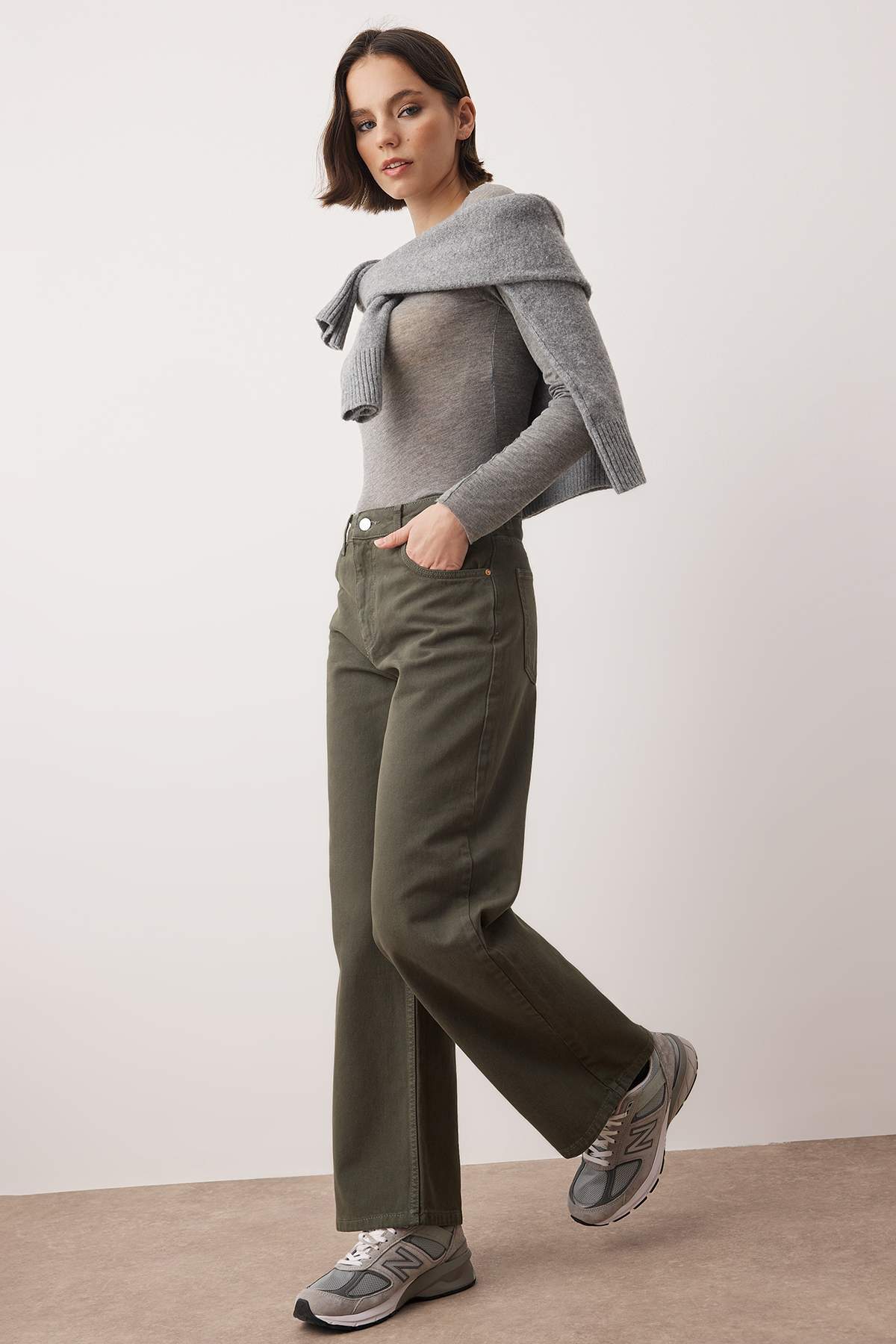 Trendyolmilla  Haki Yüksek Bel Bilek Boy Culotte %100 Pamuklu Jeans TWOAW26JE00190 - Görsel 2