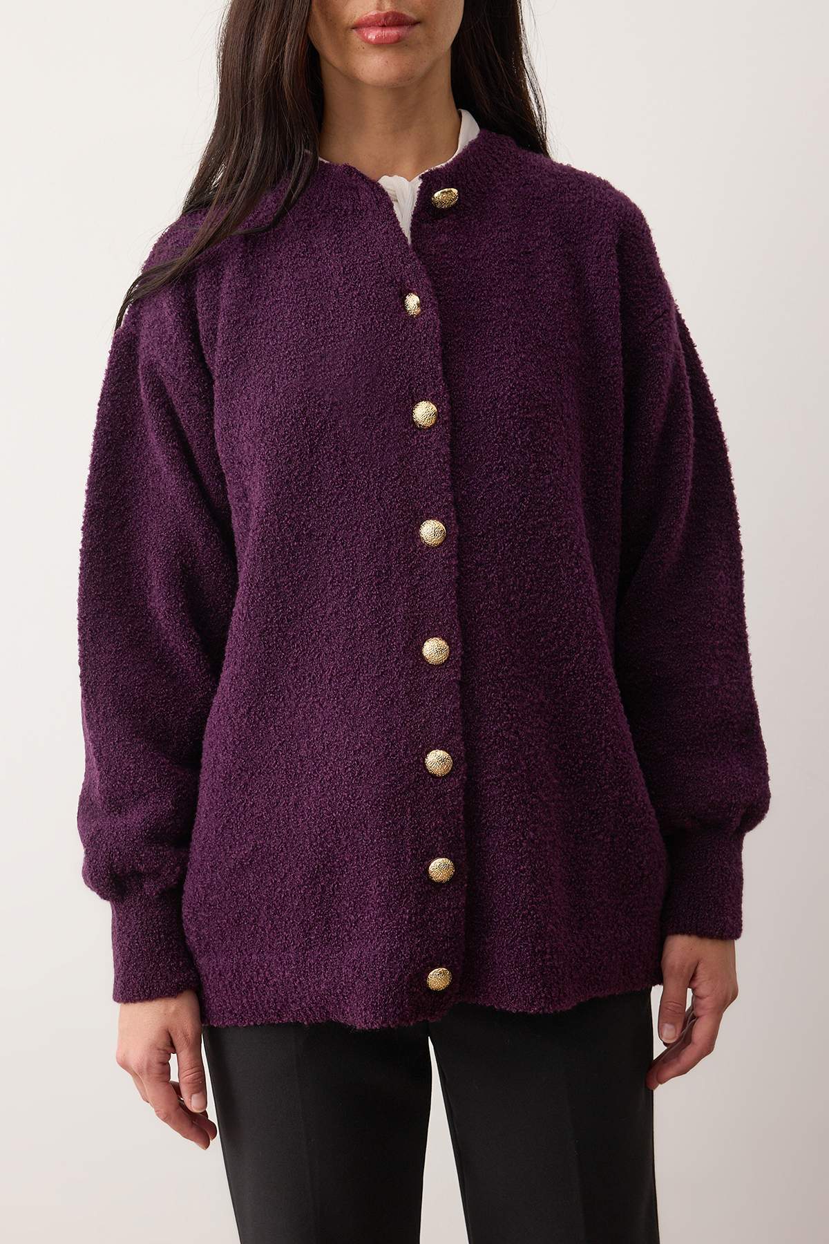 Trendyolmilla  Mürdüm Buklet Yumuşak Kumaşlı Triko Hırka TCTAW26TH00021 - Görsel 3