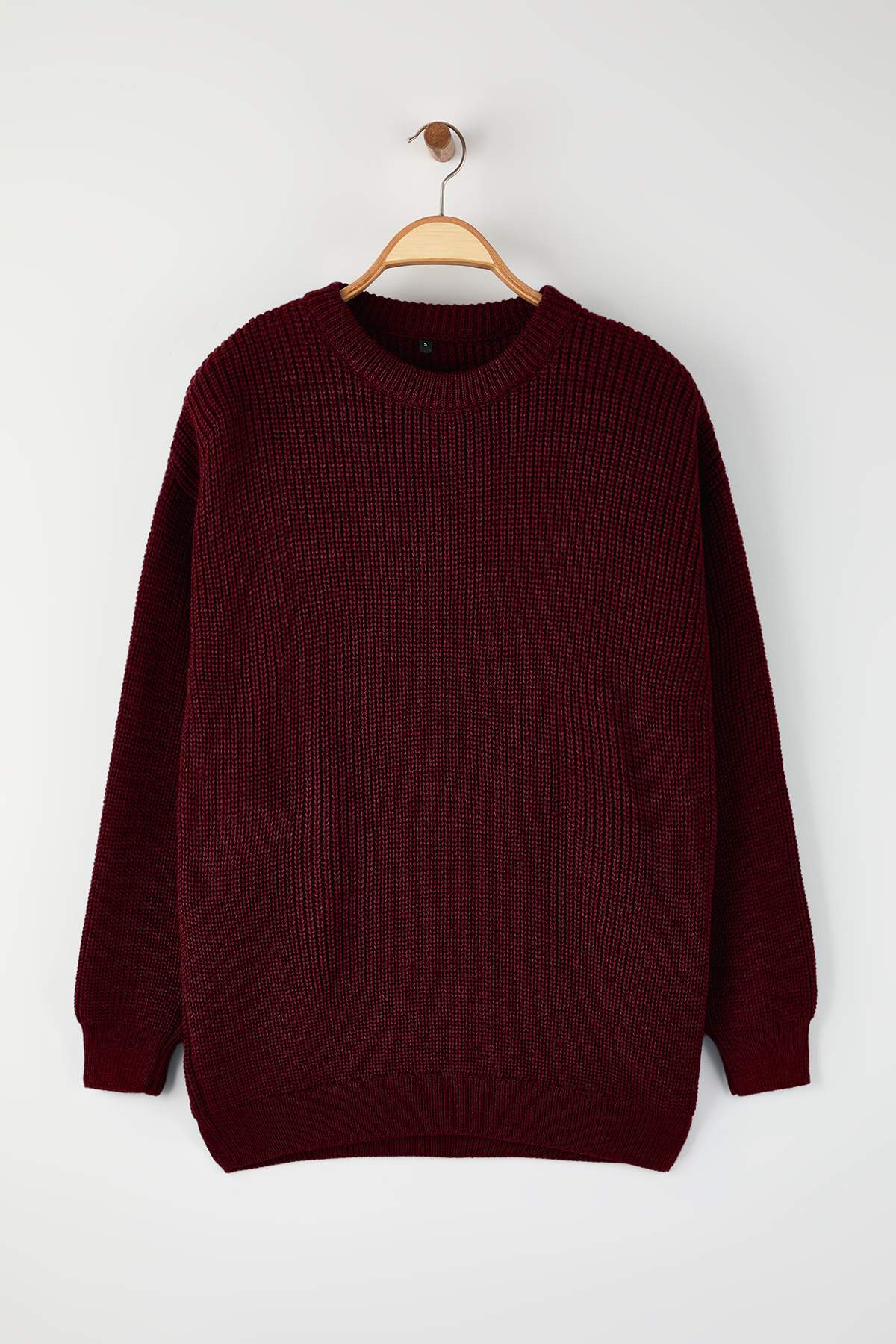 Trendyolmilla Man Bordo Oversize Bisiklet Yaka Düz Kazak TMNAW23KZ00189