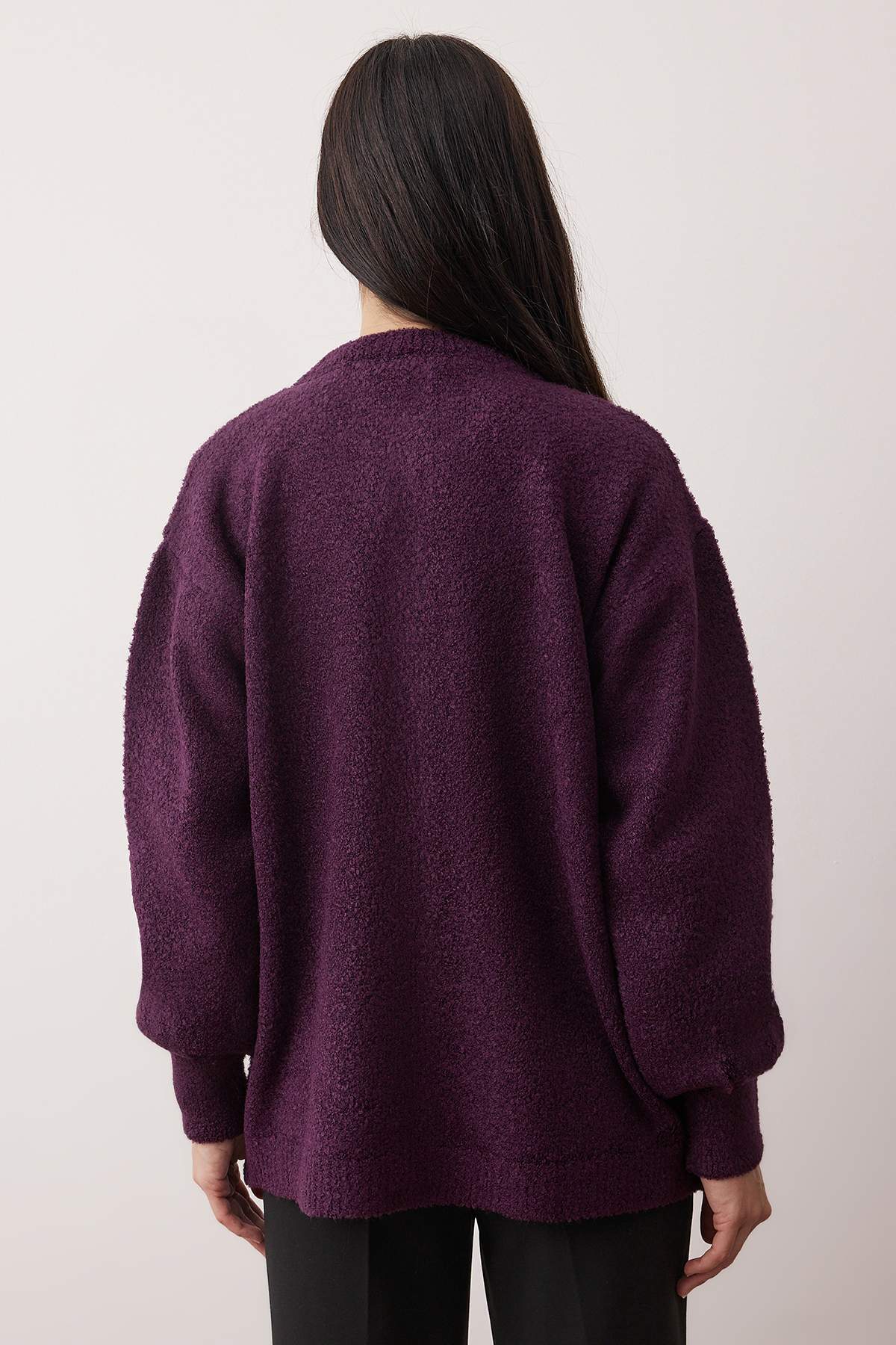 Trendyolmilla  Mürdüm Buklet Yumuşak Kumaşlı Triko Hırka TCTAW26TH00021 - Görsel 4