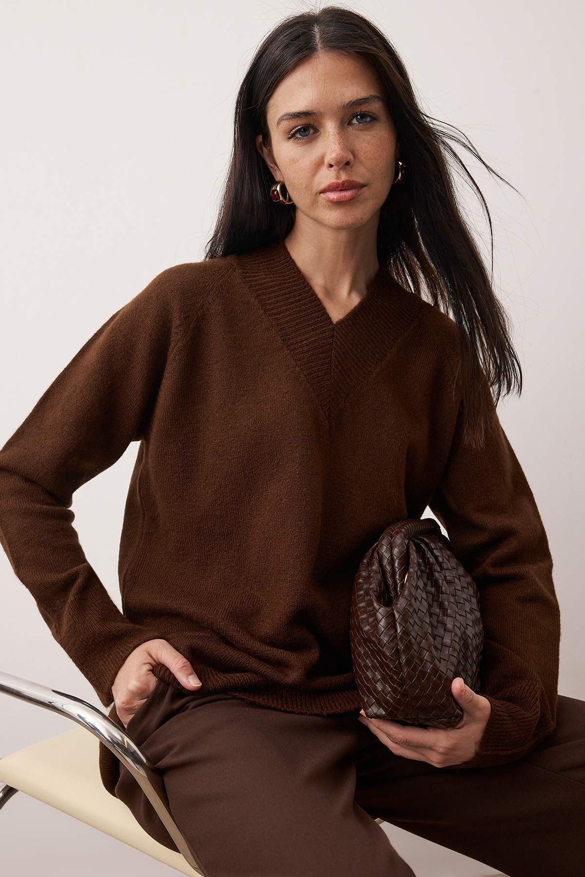 Trendyolmilla Modest Kahverengi Düz Tek Plaka Triko TCTAW26AK00017