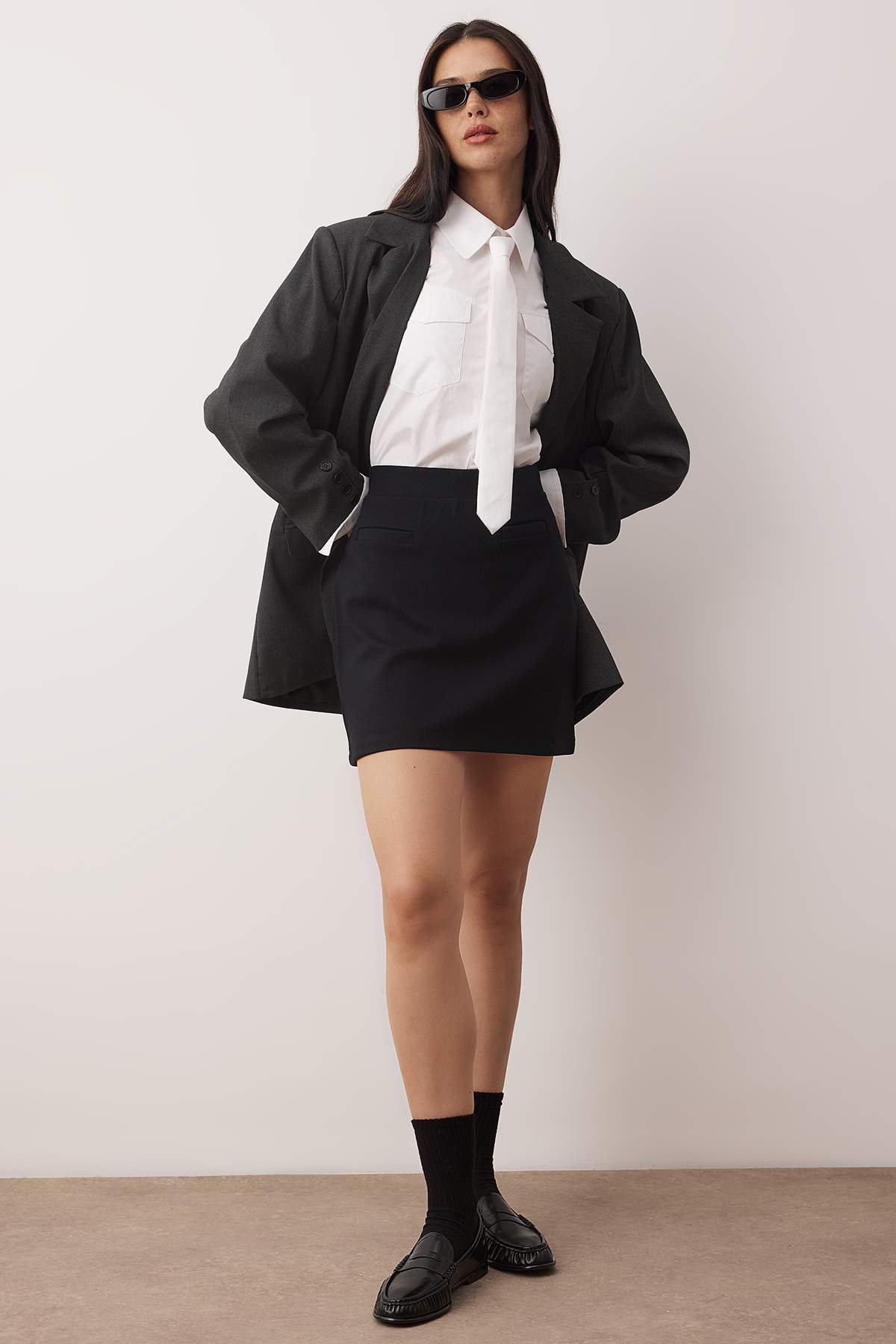 Trendyolmilla  Siyah Ottoman Esnek Mini Örme Kalem Etek TWOAW26ET00106