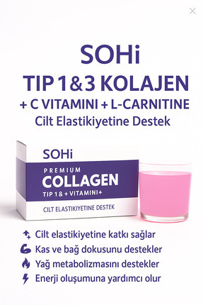 SOHİ Collagen 20’li | Tip 1&3 | C Vitamini + L-Carnitine + CLA | Premium Kola...