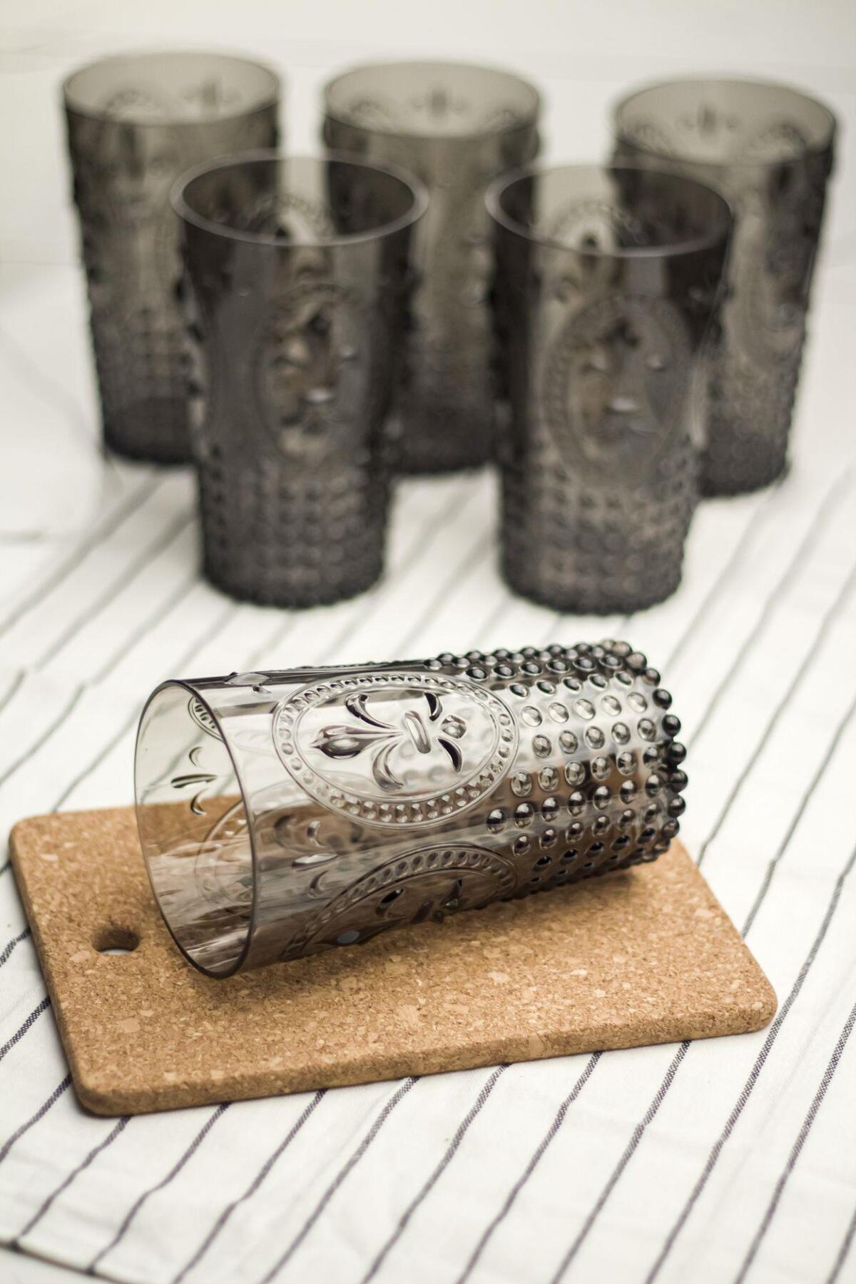 EWs Akrilik Füme 6'lı Uzun Bardak & Su Meşrubat Bardağı 750 ml ( Büyük Boy & Cam Değildir )