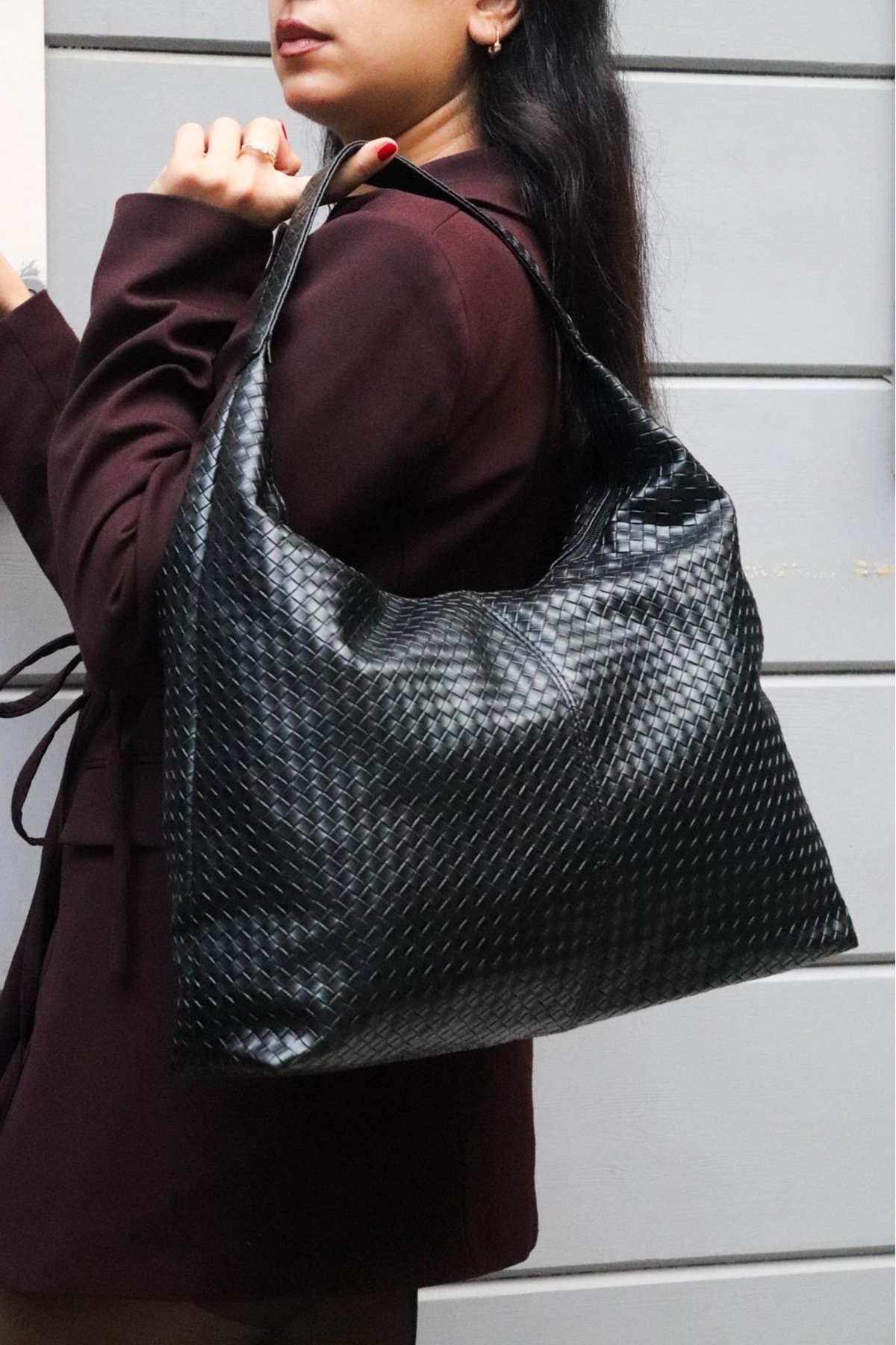 Genel Markalar Kadın Siyah Büyük Boy Omuz ve Tote Çanta - Geniş Hacim