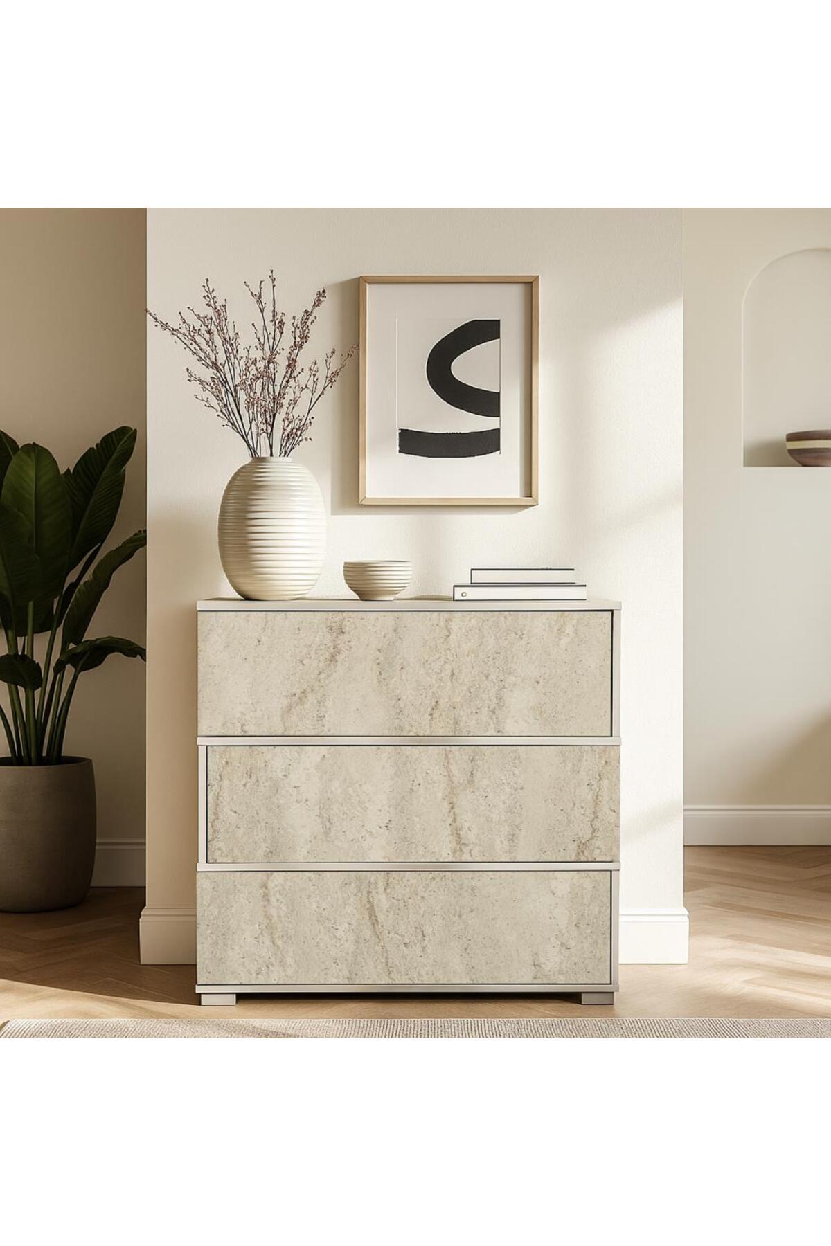 Napoleon 3 Compartment Shoe Rack/Dresser/Multipurpose Wardrobe Sandstone - Travertine
