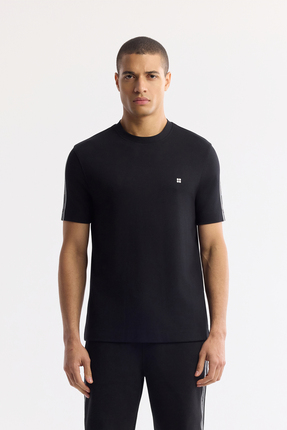 Avva Erkek Siyah Bisiklet Yaka Baskılı Bi-Stretch İnterlok Regular Fit T-Shir...