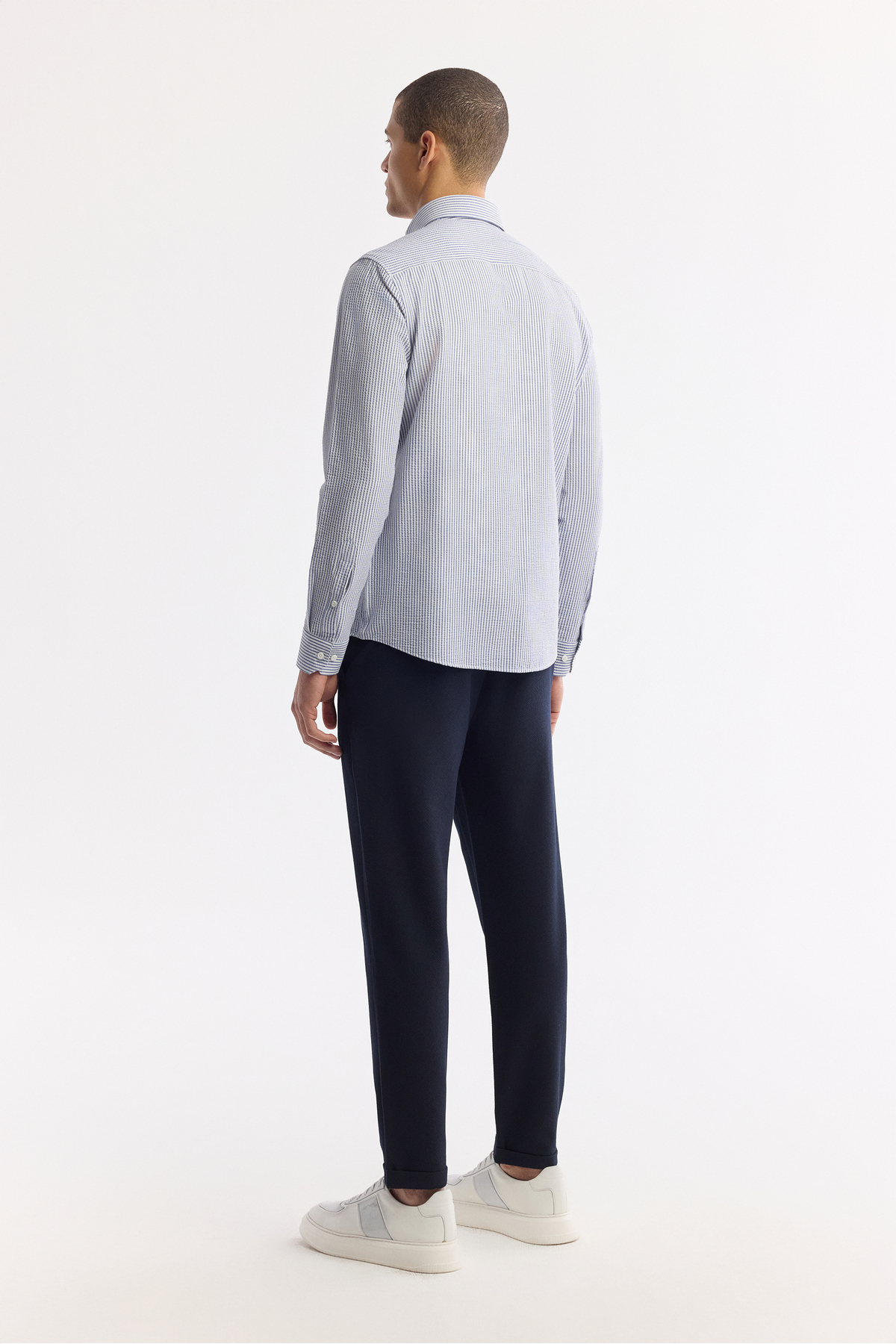 Avva  Erkek Lacivert Alttan Britli Yaka Çizgili Gofreli Comfort Fit Gömlek A51Y2028 - Görsel 4