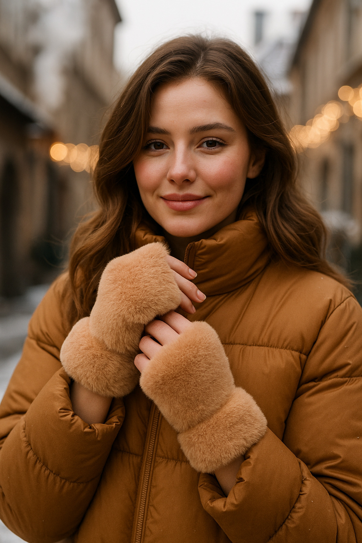 Luminos Butik Kadın Camel Kesik Peluş Eldiven ELD33 görsel 2