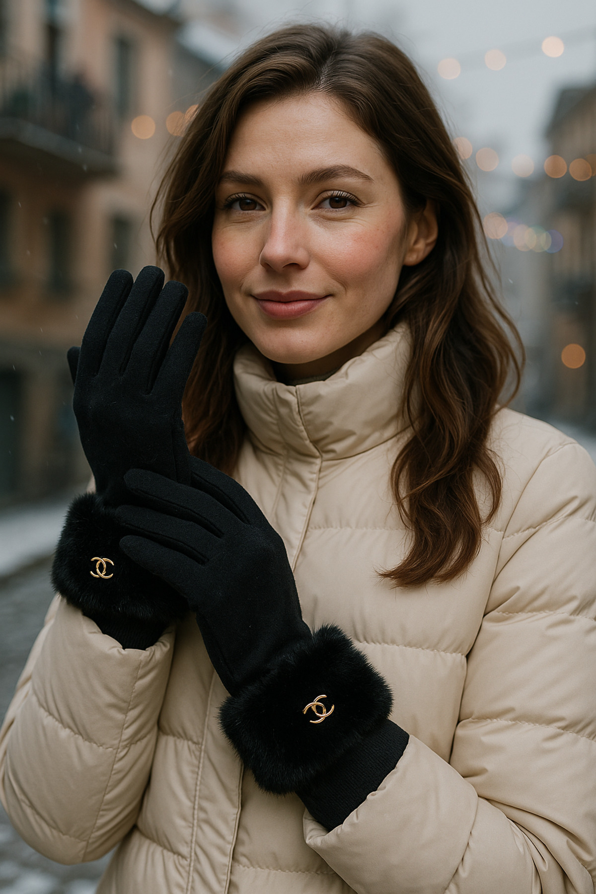 Luminos Butik  Kadın Bileği Kürklü Dokunmatik Siyah Eldiven ELD29 - Görsel 4