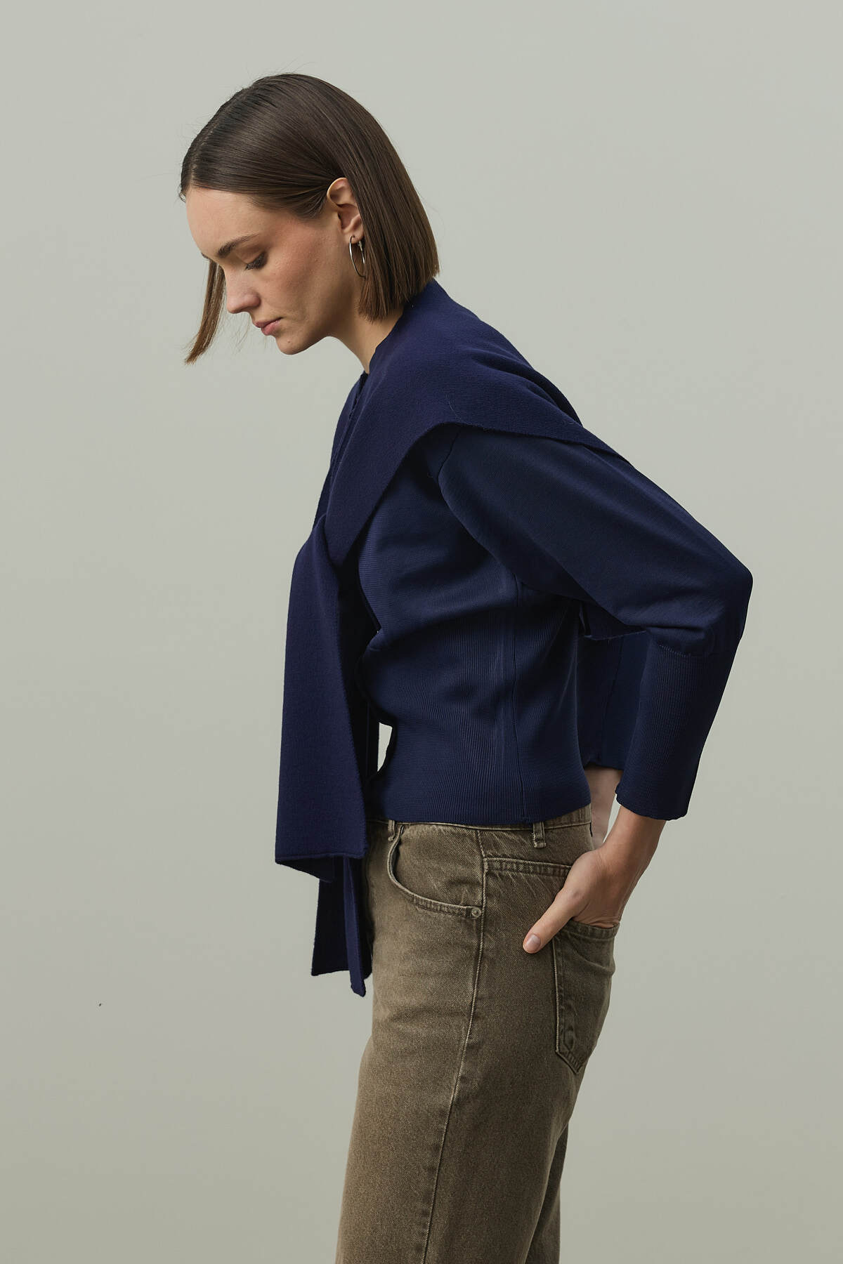 Fahhar  Kare Parçalı Atkı Lacivert - Görsel 5