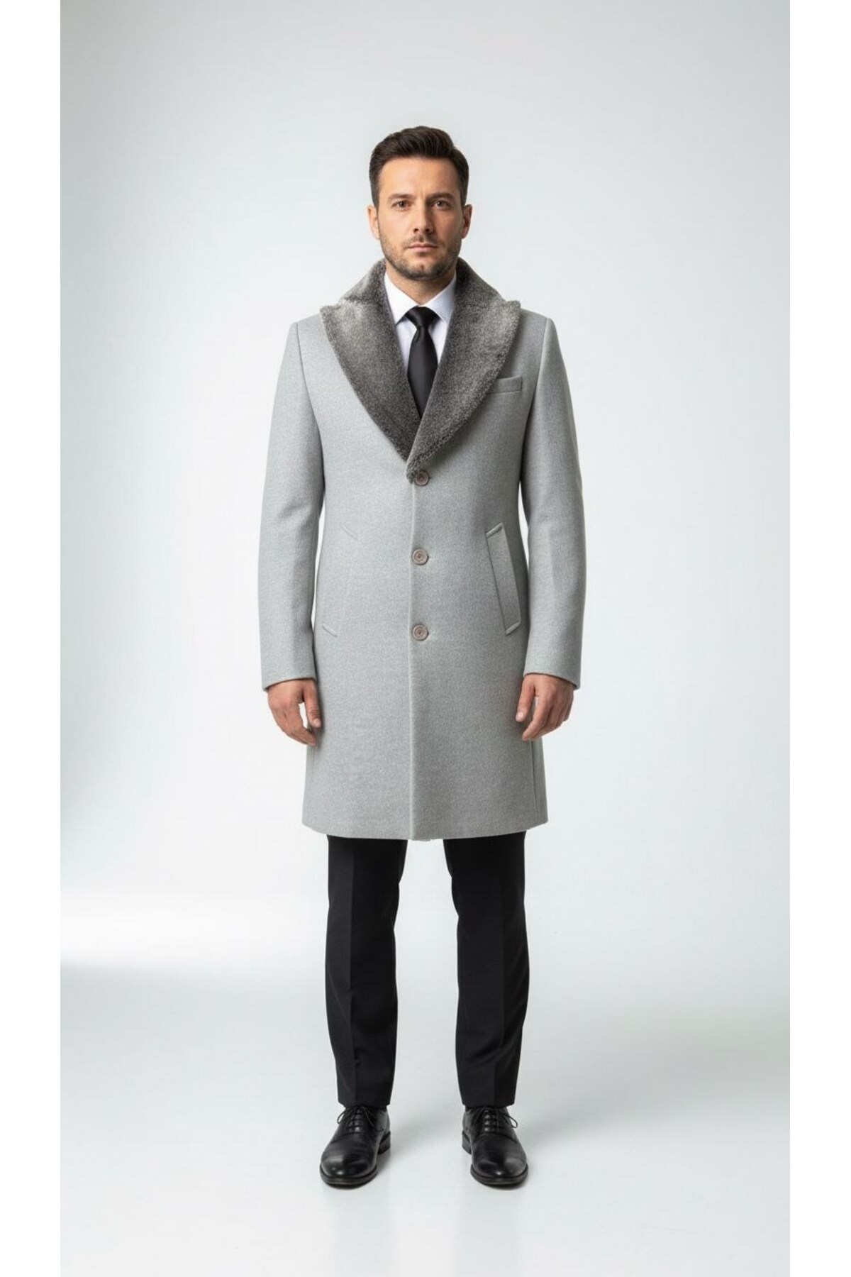 Plus Scorpion Erkek Uzun Kaşe Kaban, Çıkartılabilir Kürk Yaka, Astarlı ve Cepli Slim Fit Mont (Bej,