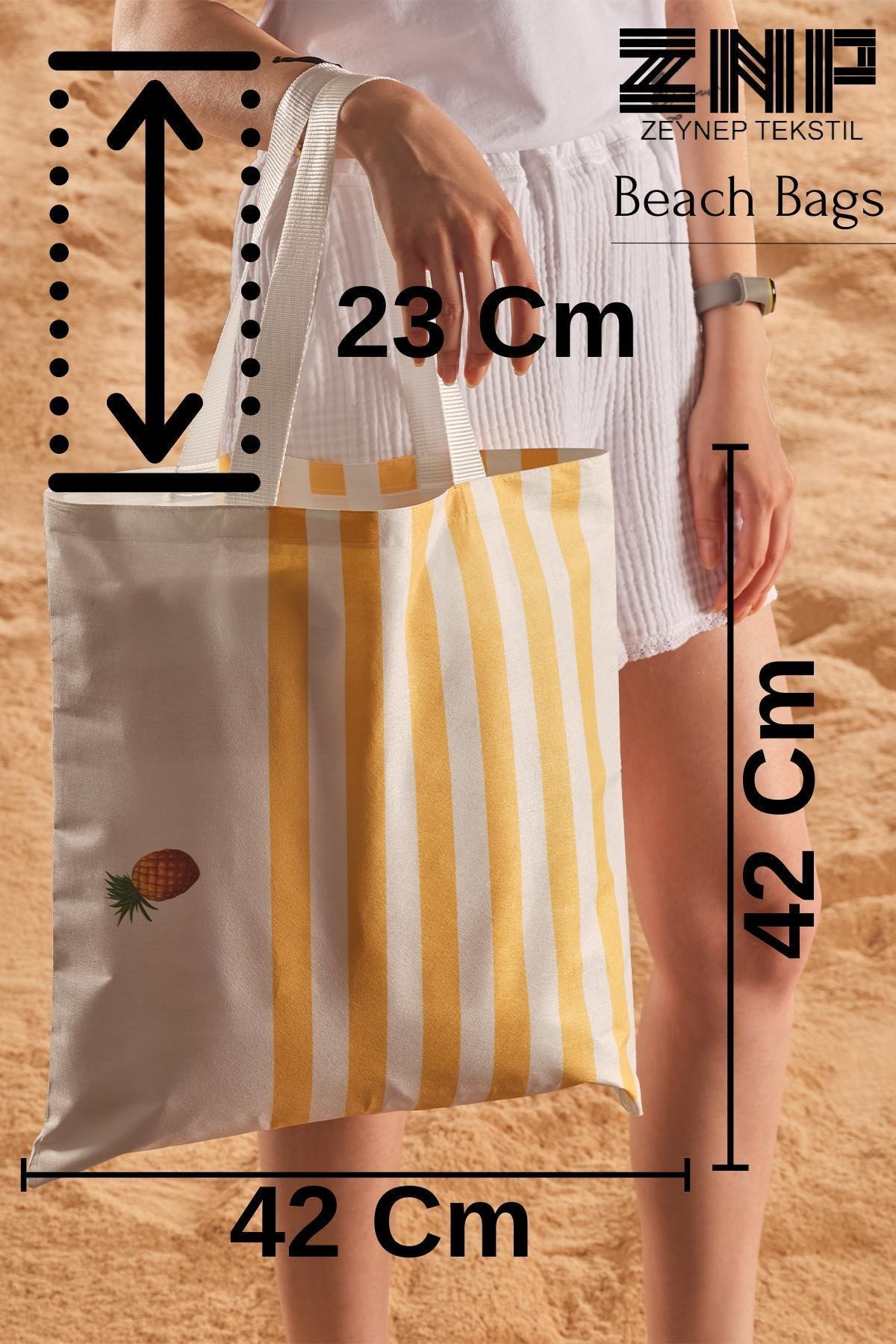 Znp Home Ananas Desen Baskılı Plaj Çantası görsel 4