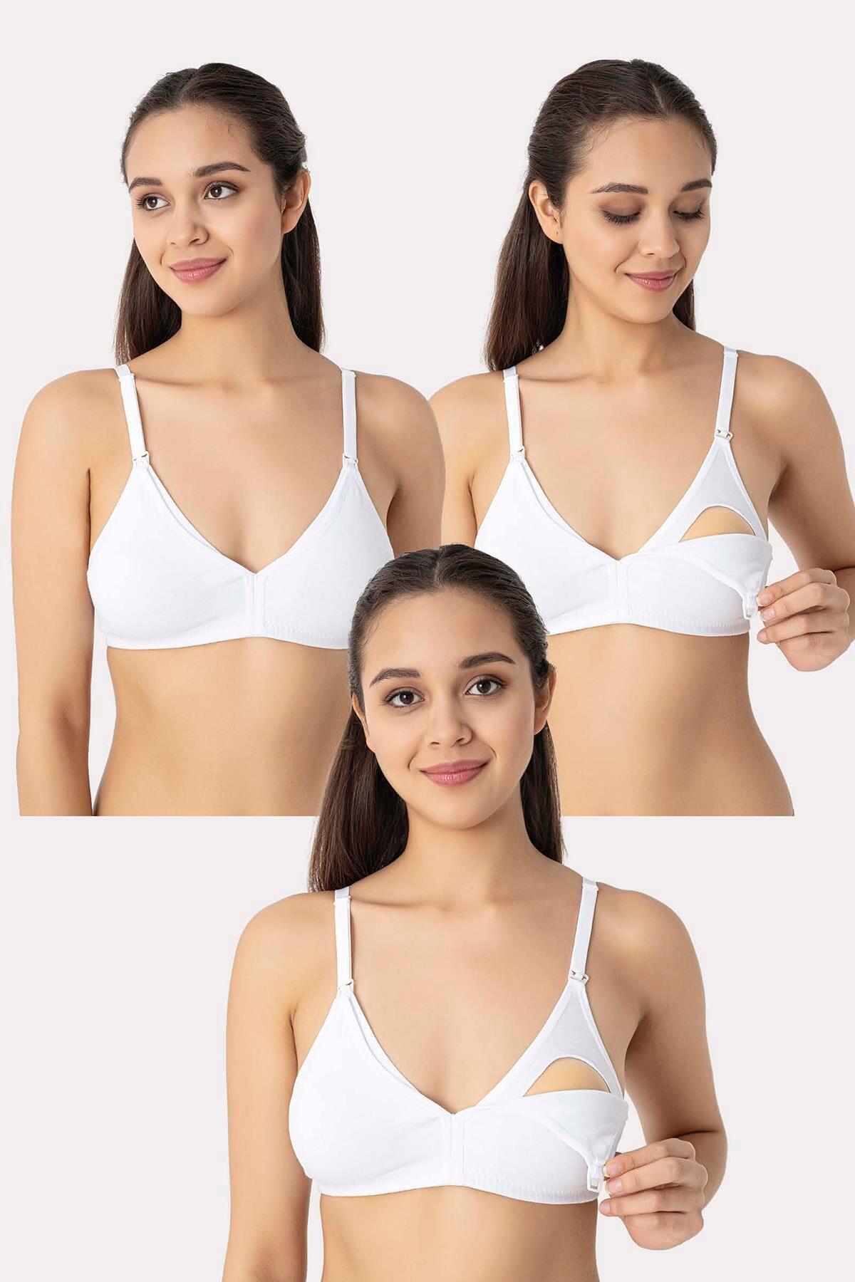 Arma Yıldız 3 Adet Beyaz Kadın Pamuklu Emzirme Sütyeni Balensiz Hamile Lohusa Esnek Yumuşak Kumaş