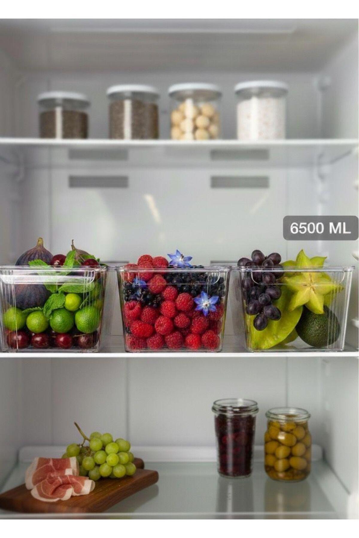 Okyanus Home 3'lü Kapaksız Şeffaf Buzdolabı Organizeri ve Saklama Kabı 6500ML
