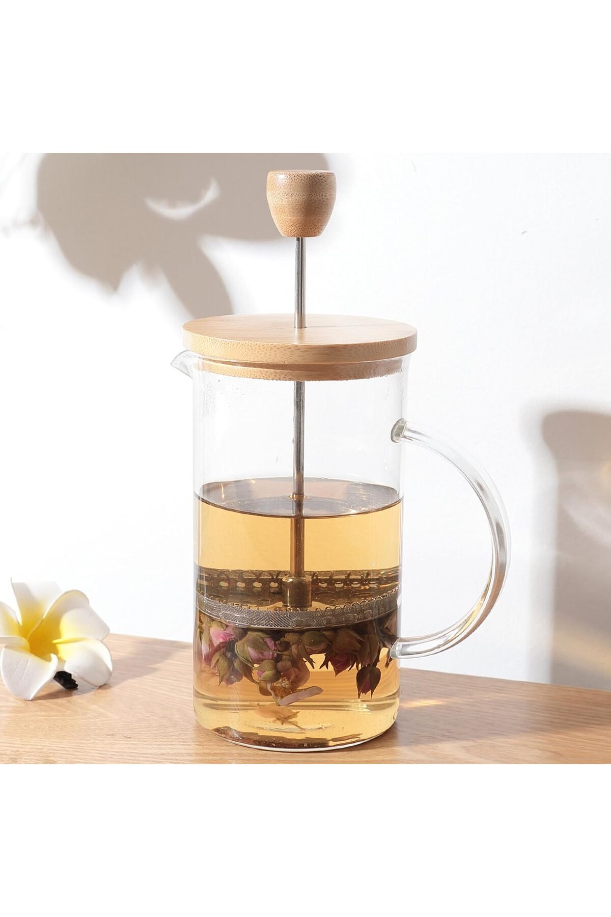 decoliva Cam ve Bambu Kapaklı French Press – 350 ml Kahve ve Bitki Çayı Demliği