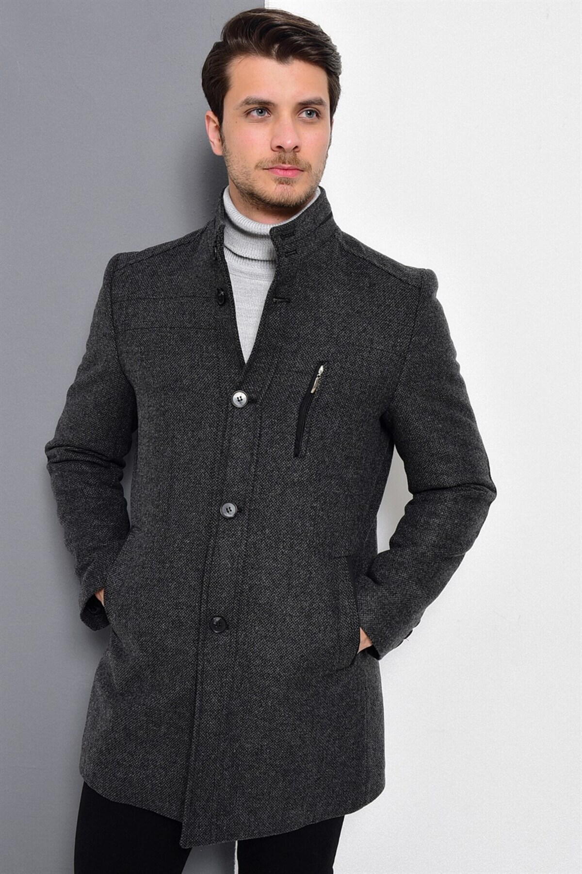 Dewberry PLT8386 ERKEK PALTO-DESENLİ ANTRASİT — خاکستری PLT8386 DEWBERRY OVERCOAT