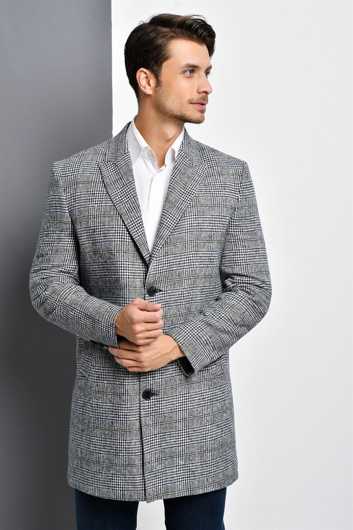 مانتو مردانه PLT8390 - خاکستری PLAID — خاکستری PLT8390 DEWBERRY OVERCOAT — تصویر 2 از 5