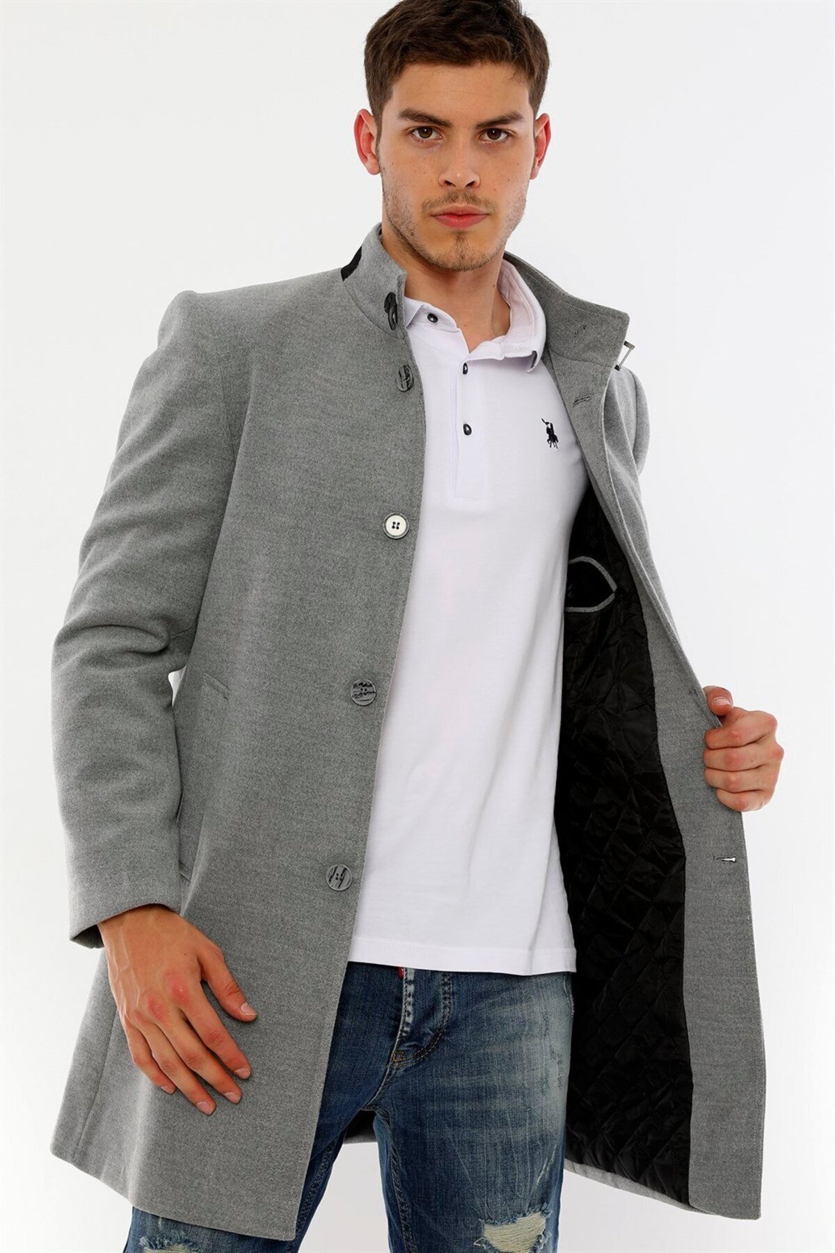 دوبری کت مردانه PLT8367 - خاکستری