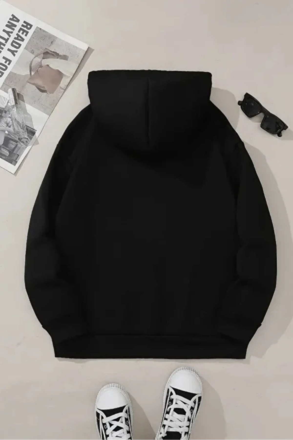 3'lü Kapüşonlu Sweatshirt Seti- Minimal Hope Baskılı- Siyah, Pembe, Gri - Kışlık Şardonlu Kumaş — رنگارنگ 3KPSN-SWTSHRT-MNHP-SLG — تصویر 6 از 8