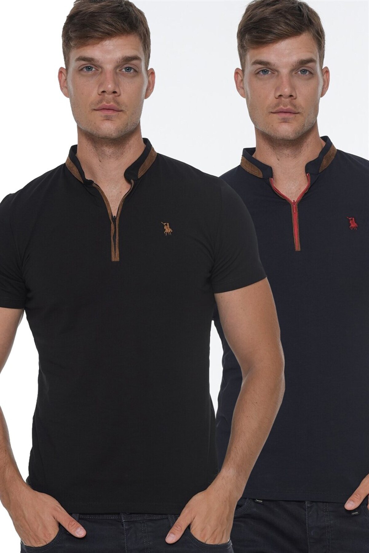 دوبری تی‌شرت مردانه زیپ‌دار T8571 - سرمه‌ای - مشکی